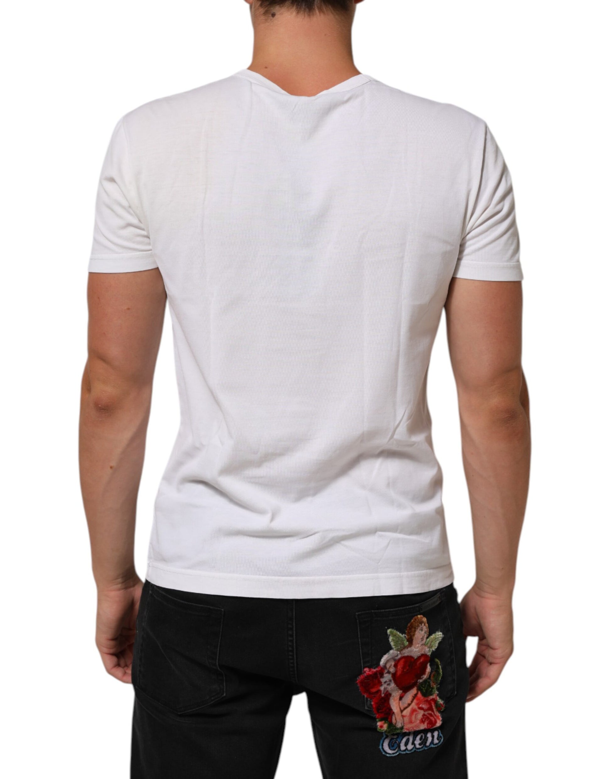 T-shirt homme col rond en coton blanc à imprimé logo Dolce & Gabbana