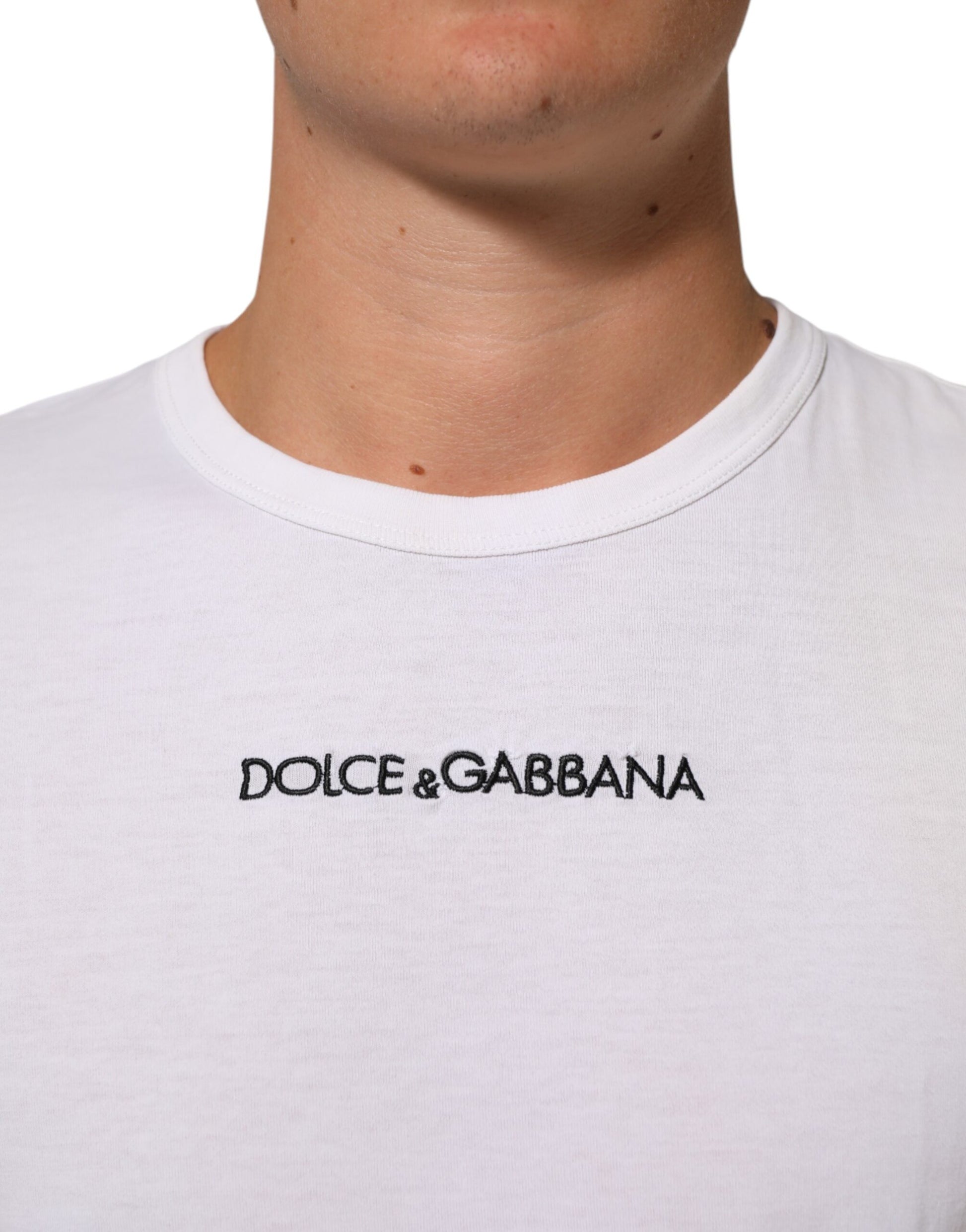 T-shirt homme col rond en coton blanc à imprimé logo Dolce & Gabbana