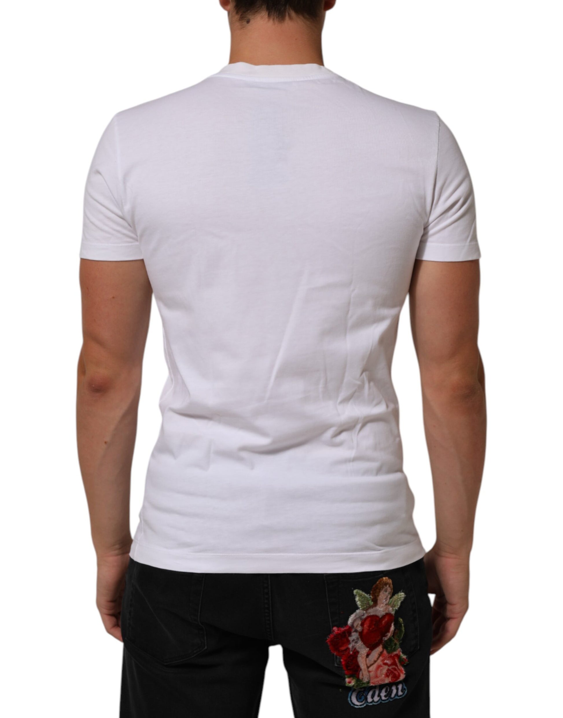 T-shirt Dolce & Gabbana en coton blanc à col rond avec logo imprimé pour homme