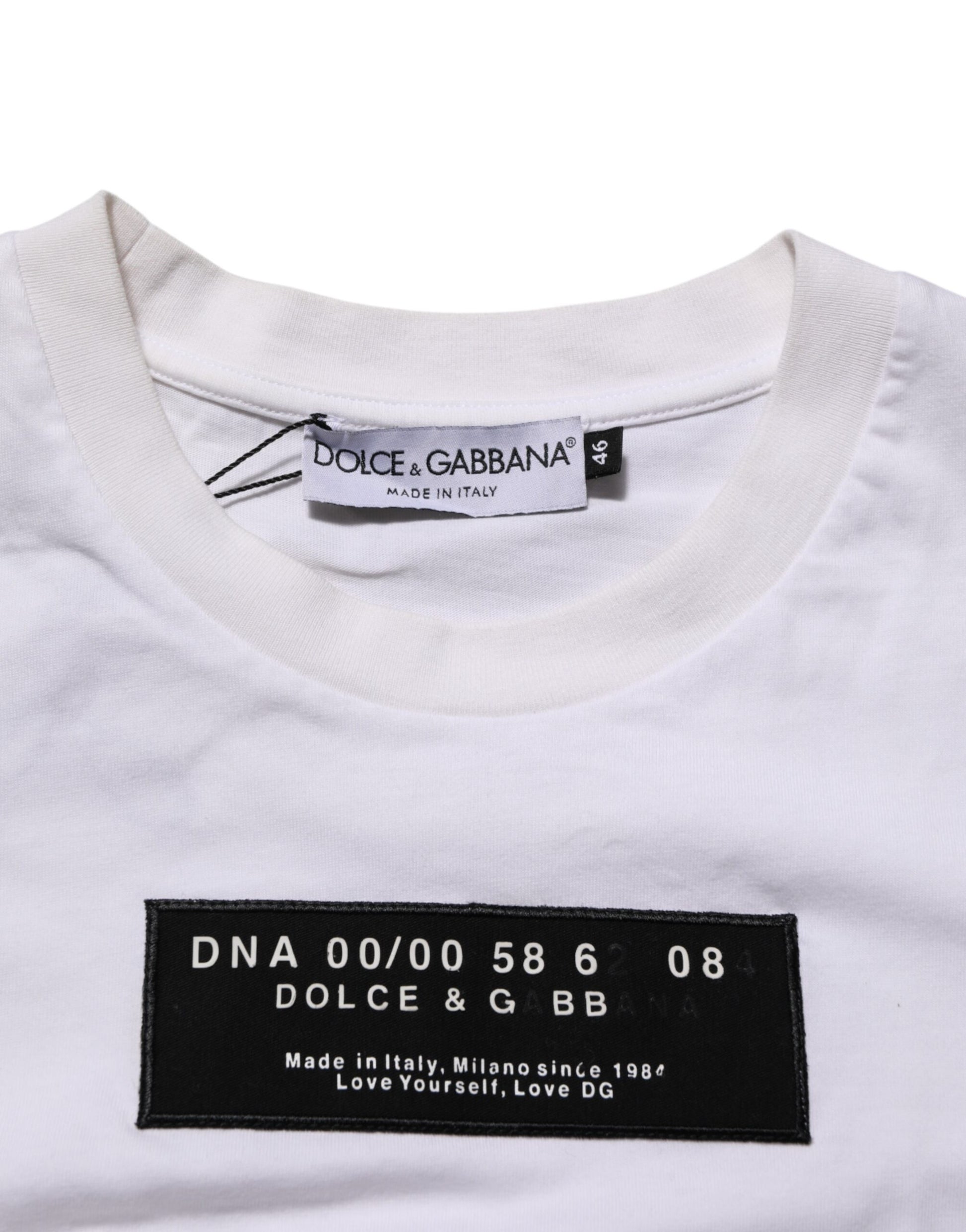 T-shirt Dolce & Gabbana en coton blanc à col rond avec logo imprimé pour homme