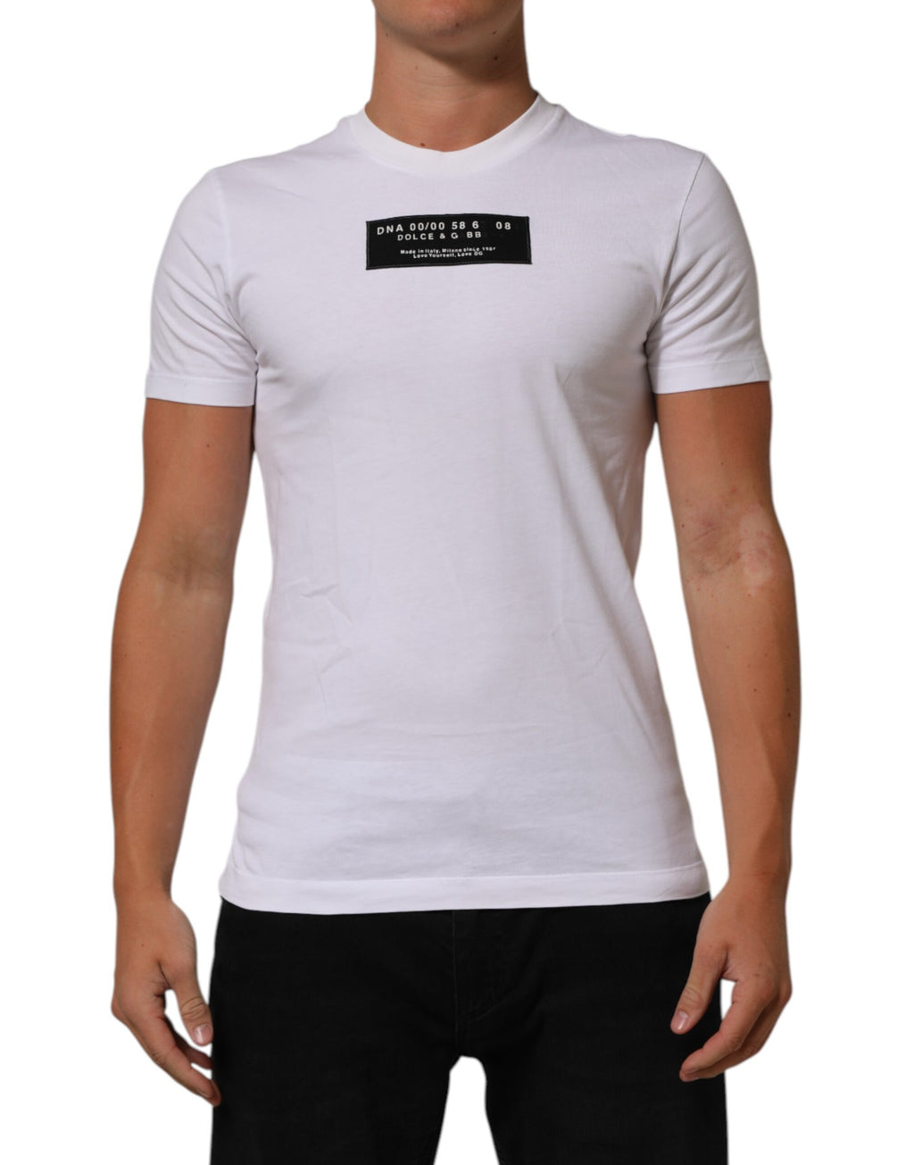 T-shirt Dolce & Gabbana en coton blanc à col rond avec logo imprimé pour homme