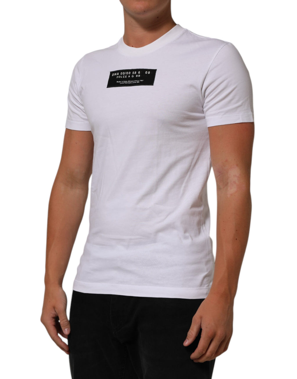 T-shirt Dolce & Gabbana en coton blanc à col rond avec logo imprimé pour homme