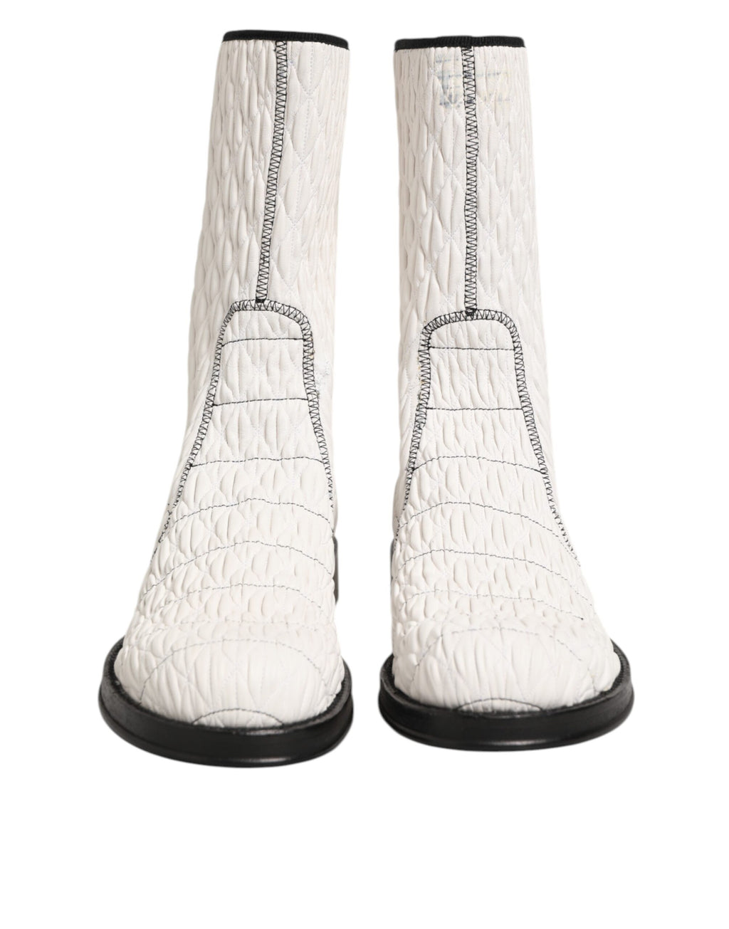 Dolce & Gabbana White Lambskin Leather Mid Calf Boots Shoes
