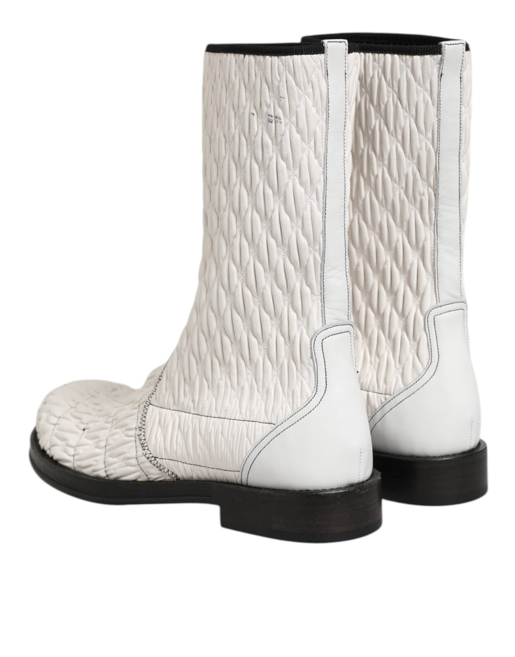 Dolce & Gabbana White Lambskin Leather Mid Calf Boots Shoes