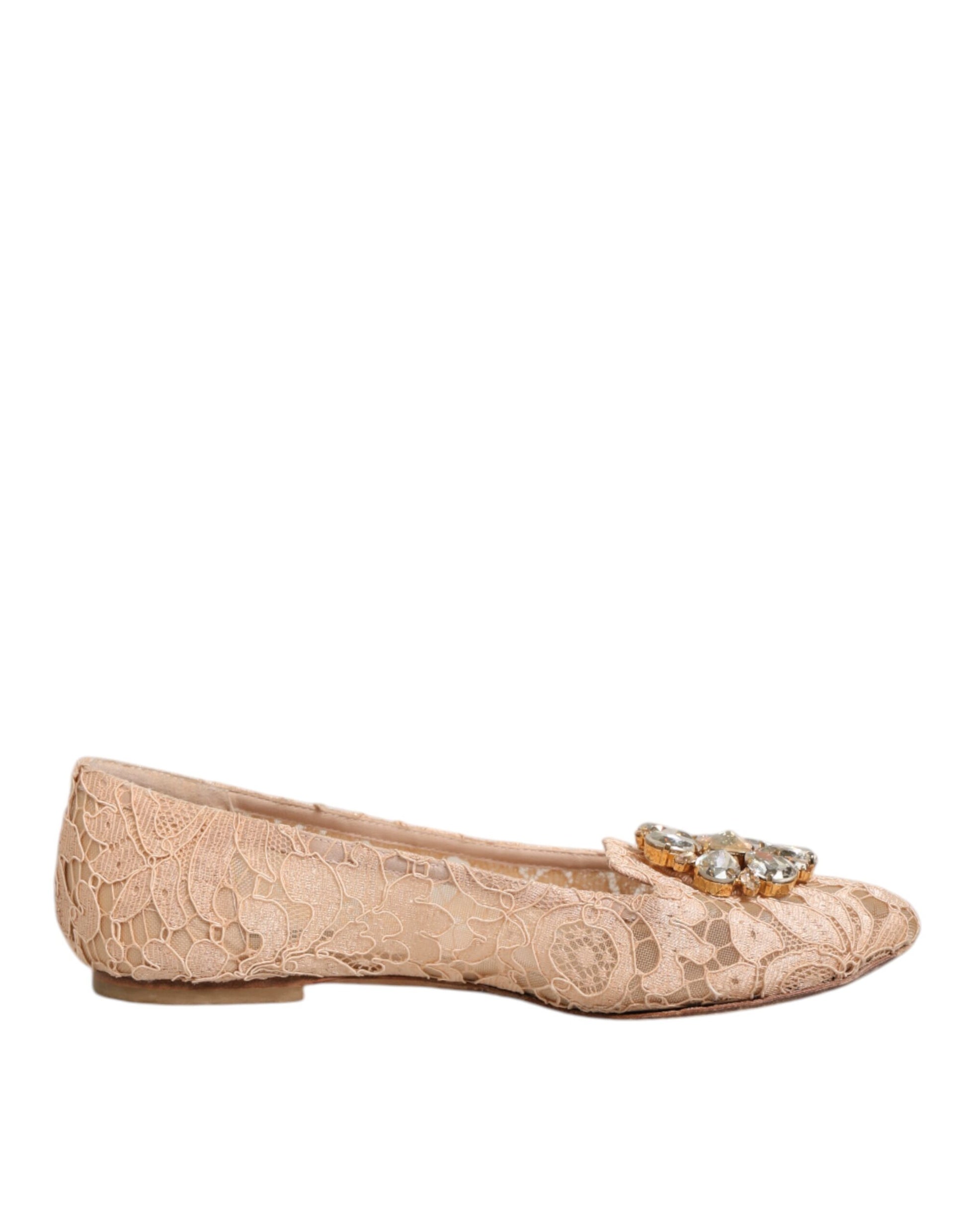 Chaussures plates Dolce & Gabbana en dentelle Taormina beige avec cristaux