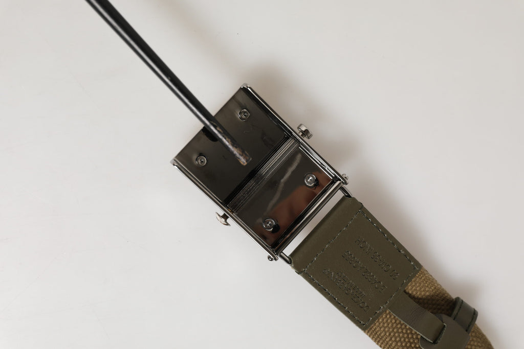 Dolce & Gabbana Military Green Nylon Logo Metal Buckle Belt