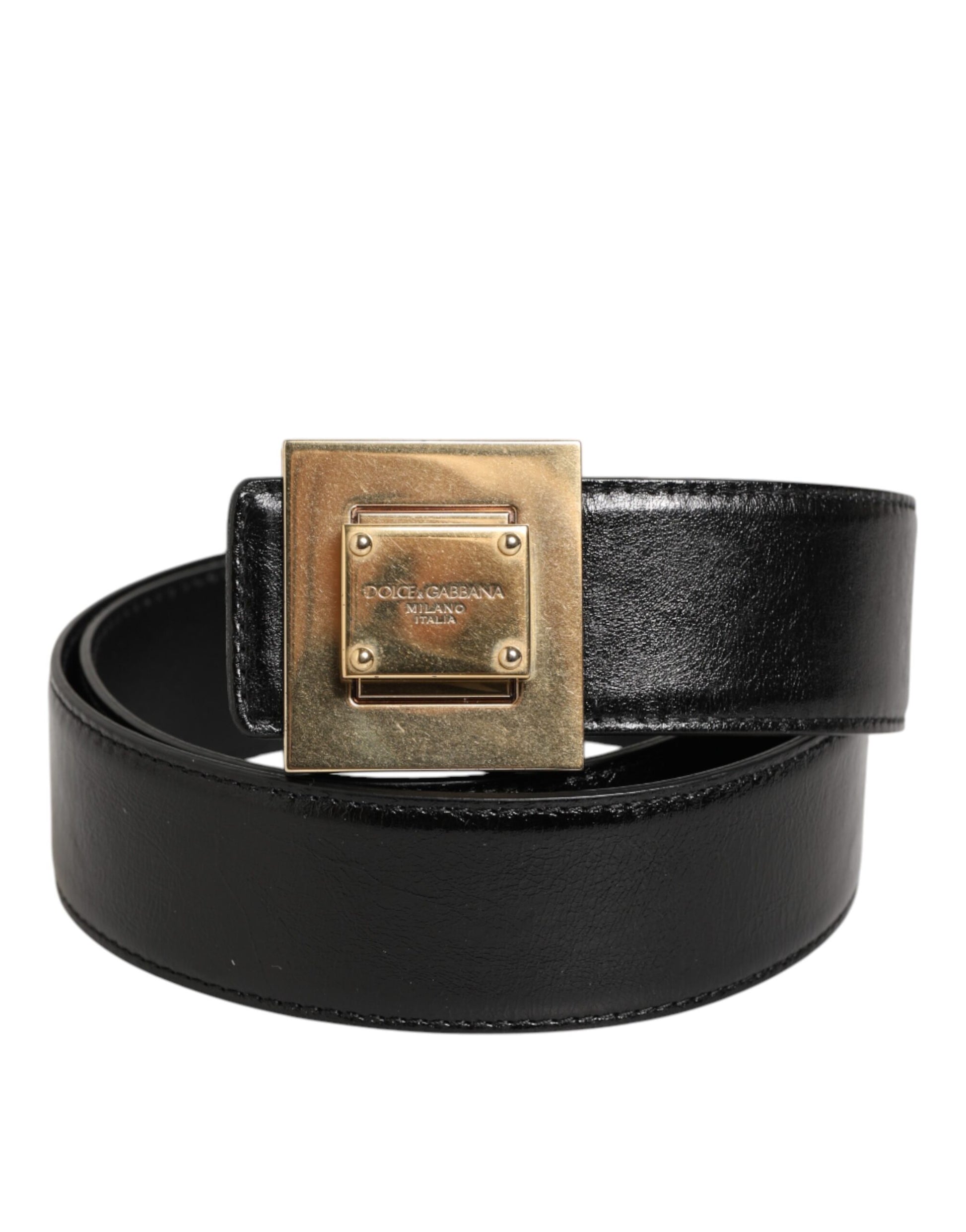 Dolce & Gabbana Black Leather Classic Metal Logo Buckle Belt