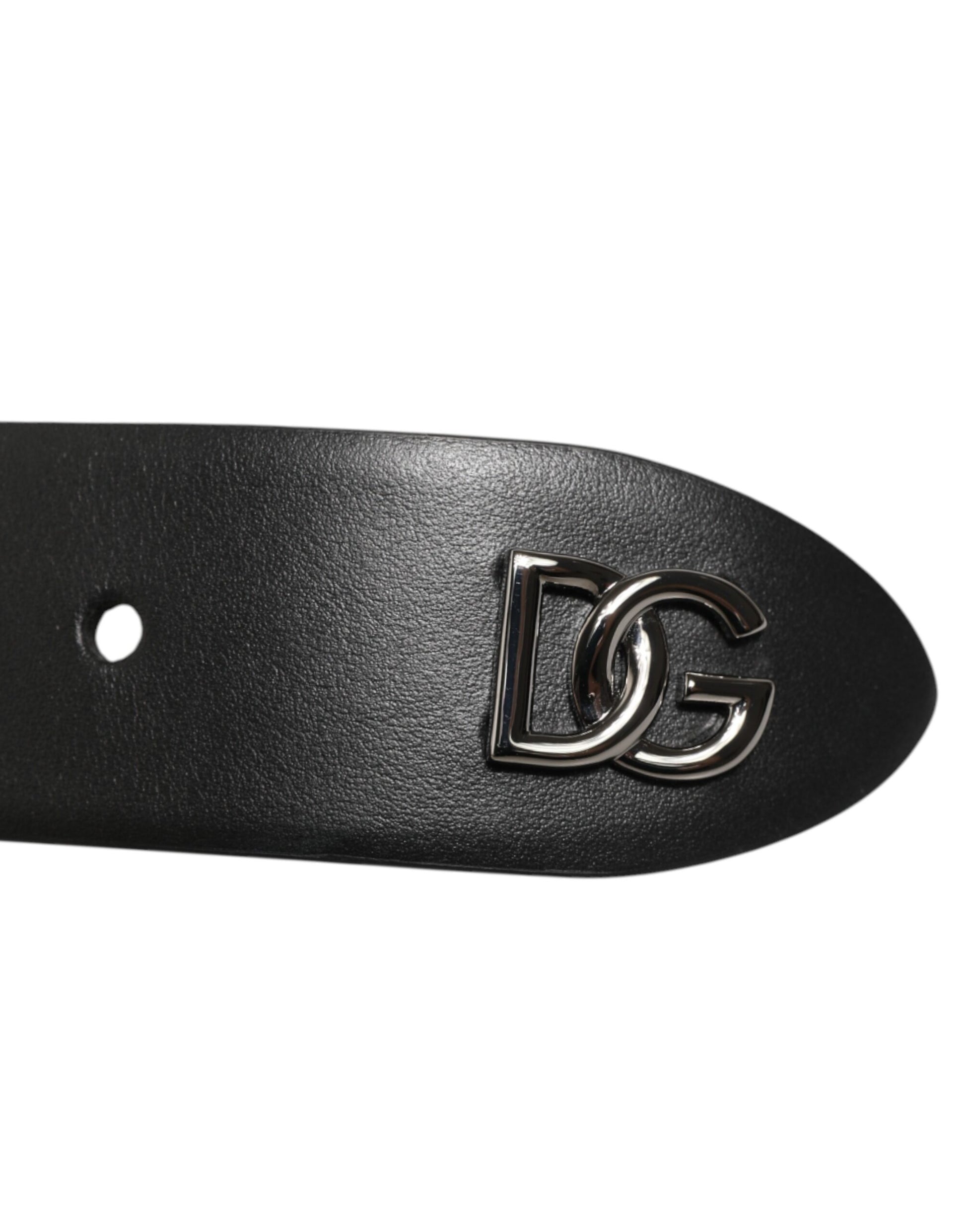 Dolce & Gabbana Black Calf Leather Studded Silver Buckle Belt