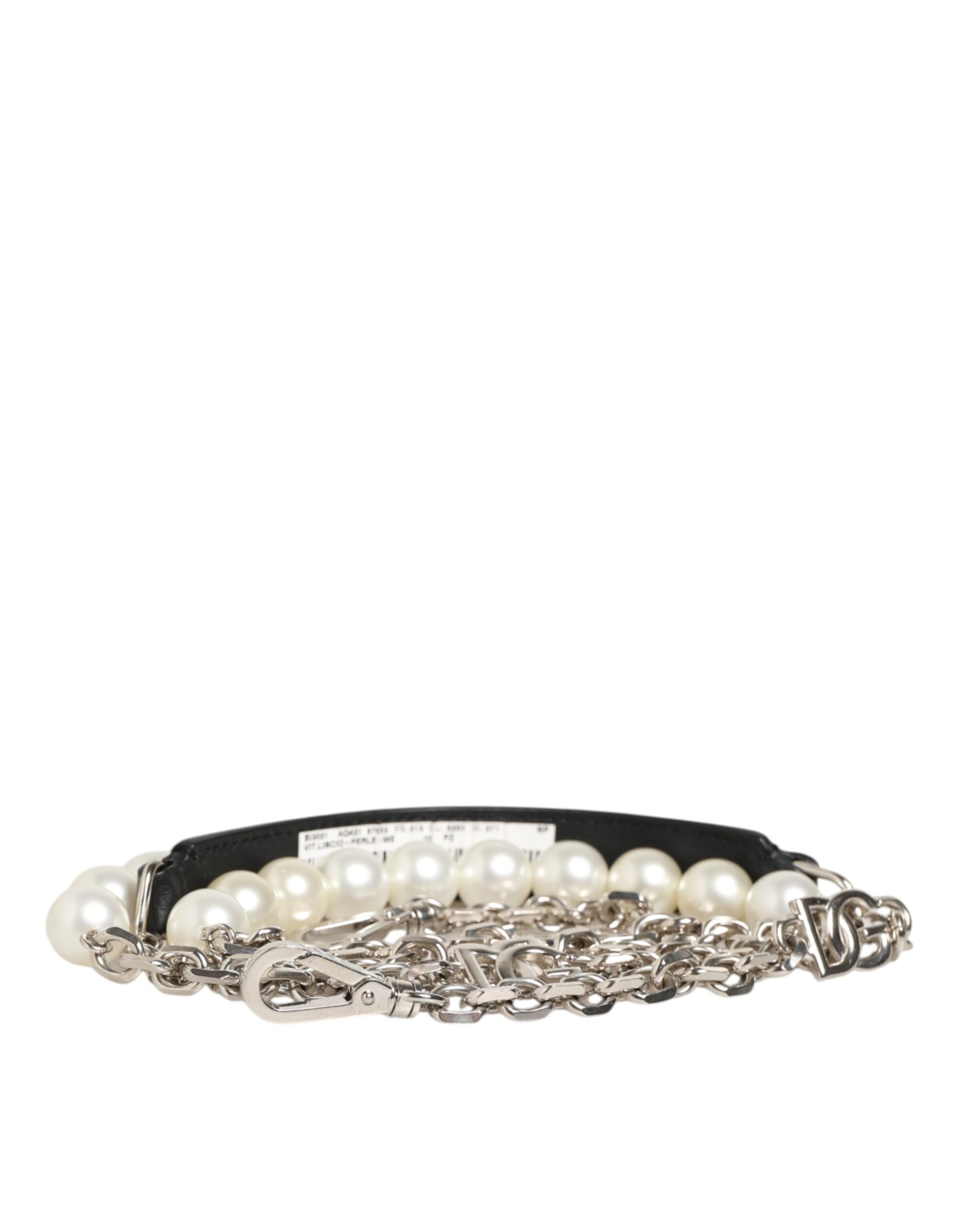 Bandoulière d'épaule en cuir noir et chaîne perlée Dolce & Gabbana