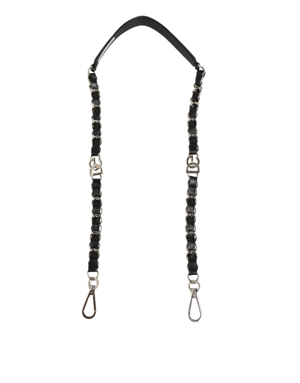 Bandoulière à chaîne argentée en cuir noir Dolce & Gabbana pour sac
