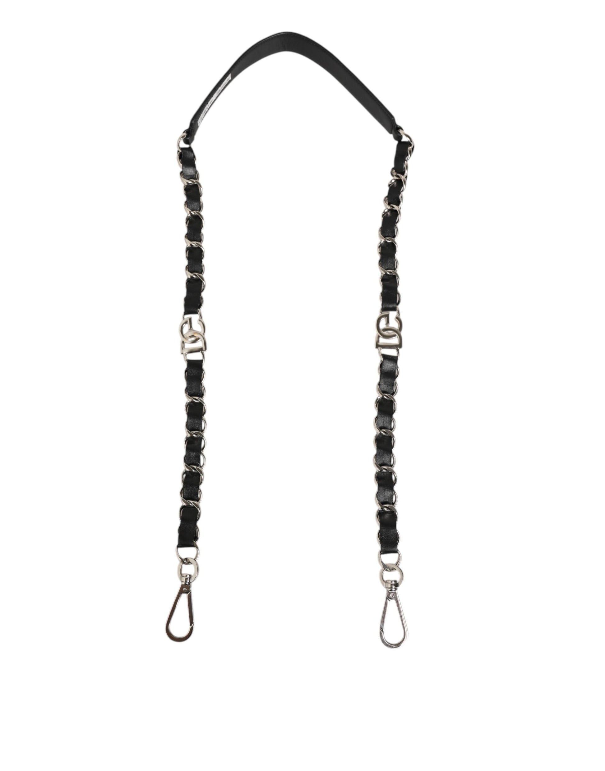 Bandoulière à chaîne argentée en cuir noir Dolce & Gabbana pour sac