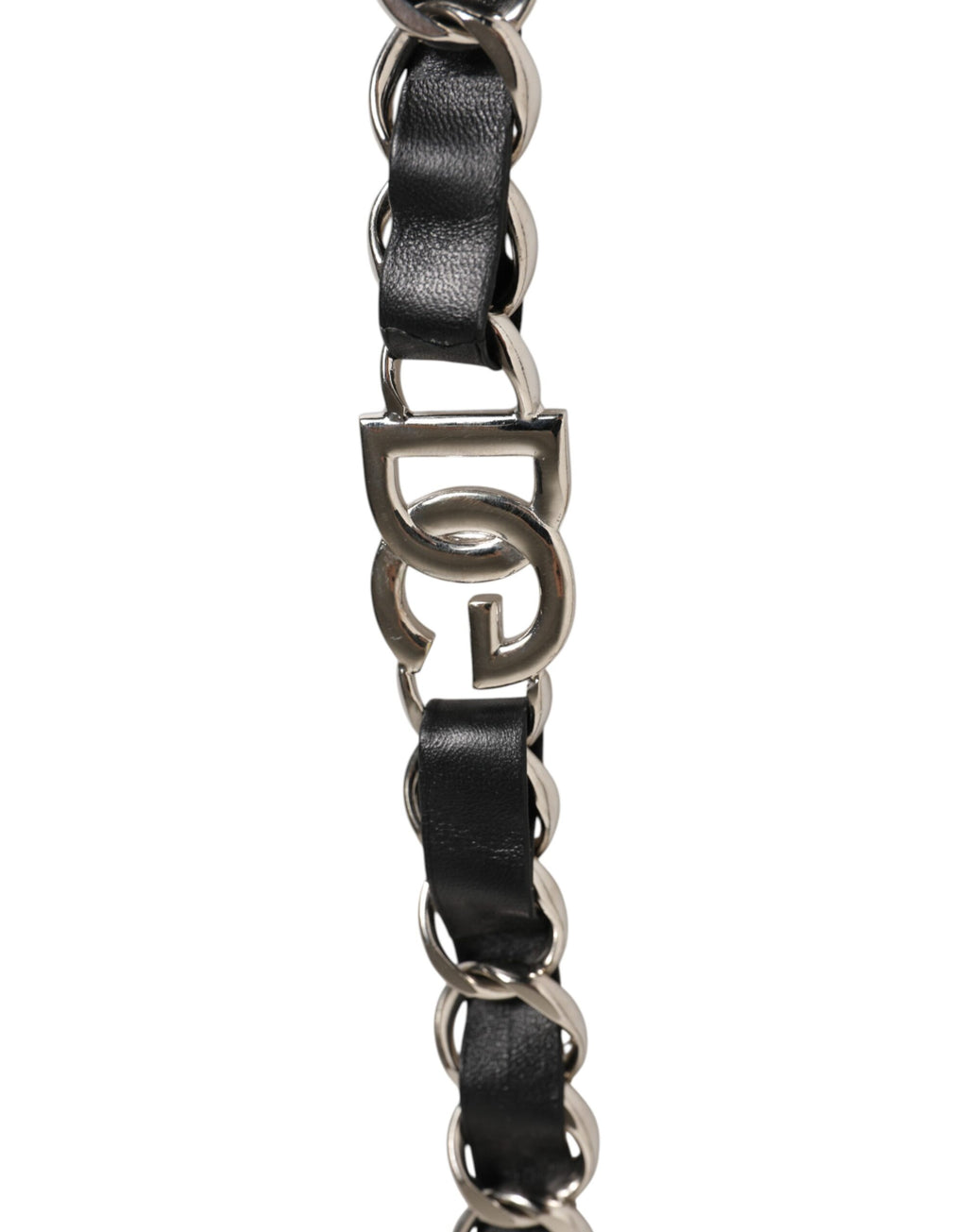 Bandoulière à chaîne argentée en cuir noir Dolce & Gabbana pour sac