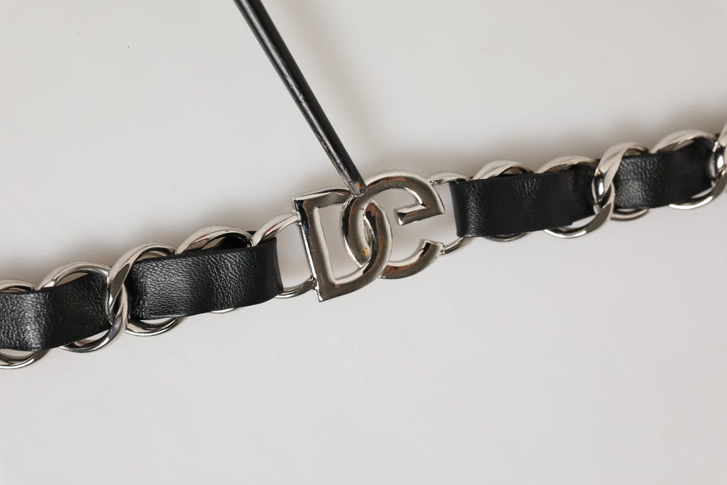 Bandoulière à chaîne argentée en cuir noir Dolce & Gabbana pour sac