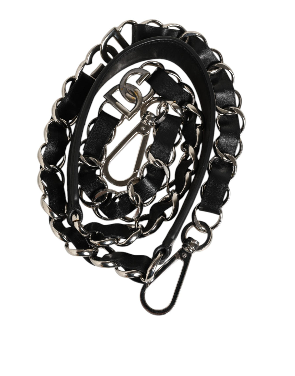 Bandoulière à chaîne argentée en cuir noir Dolce & Gabbana pour sac