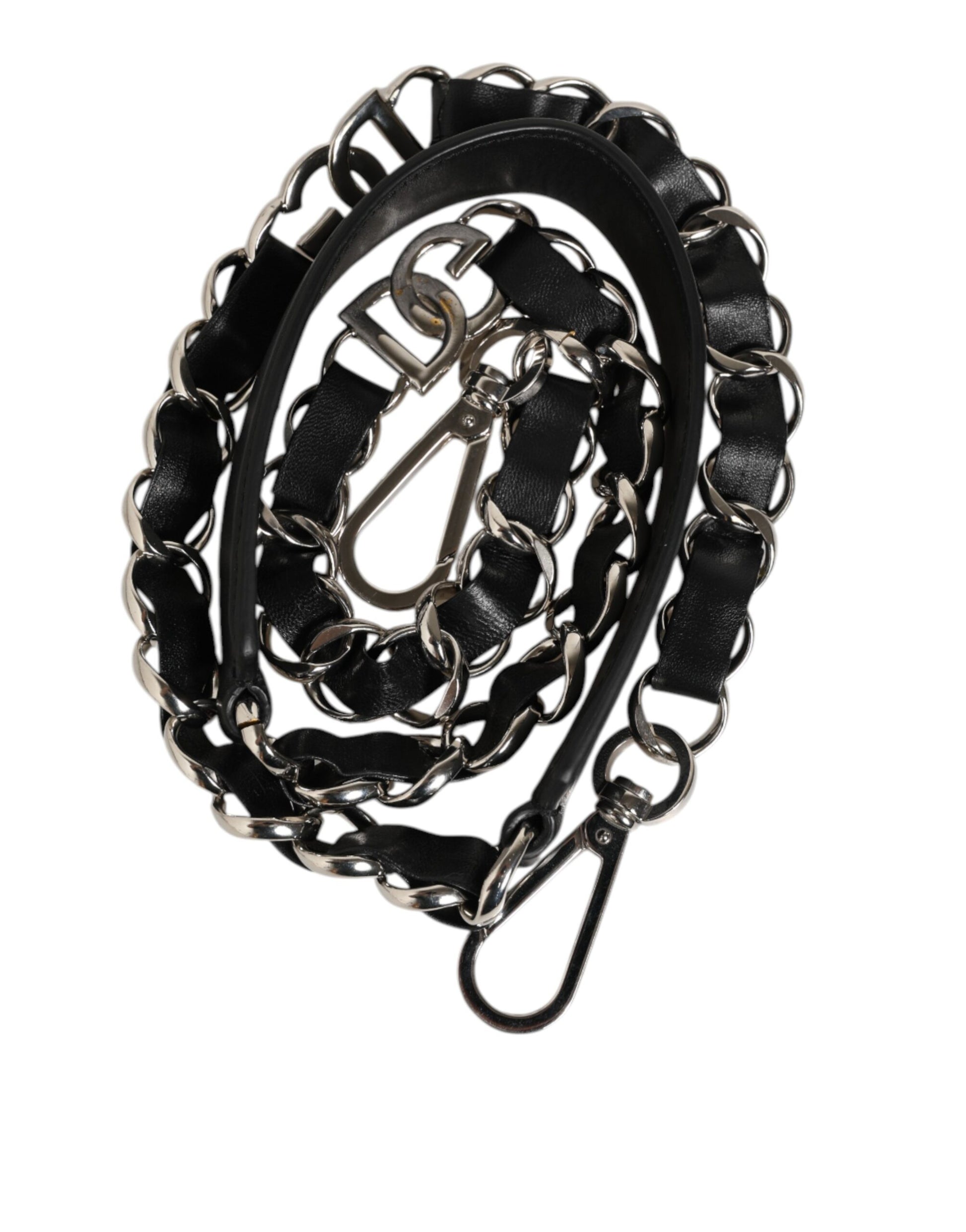 Bandoulière à chaîne argentée en cuir noir Dolce & Gabbana pour sac