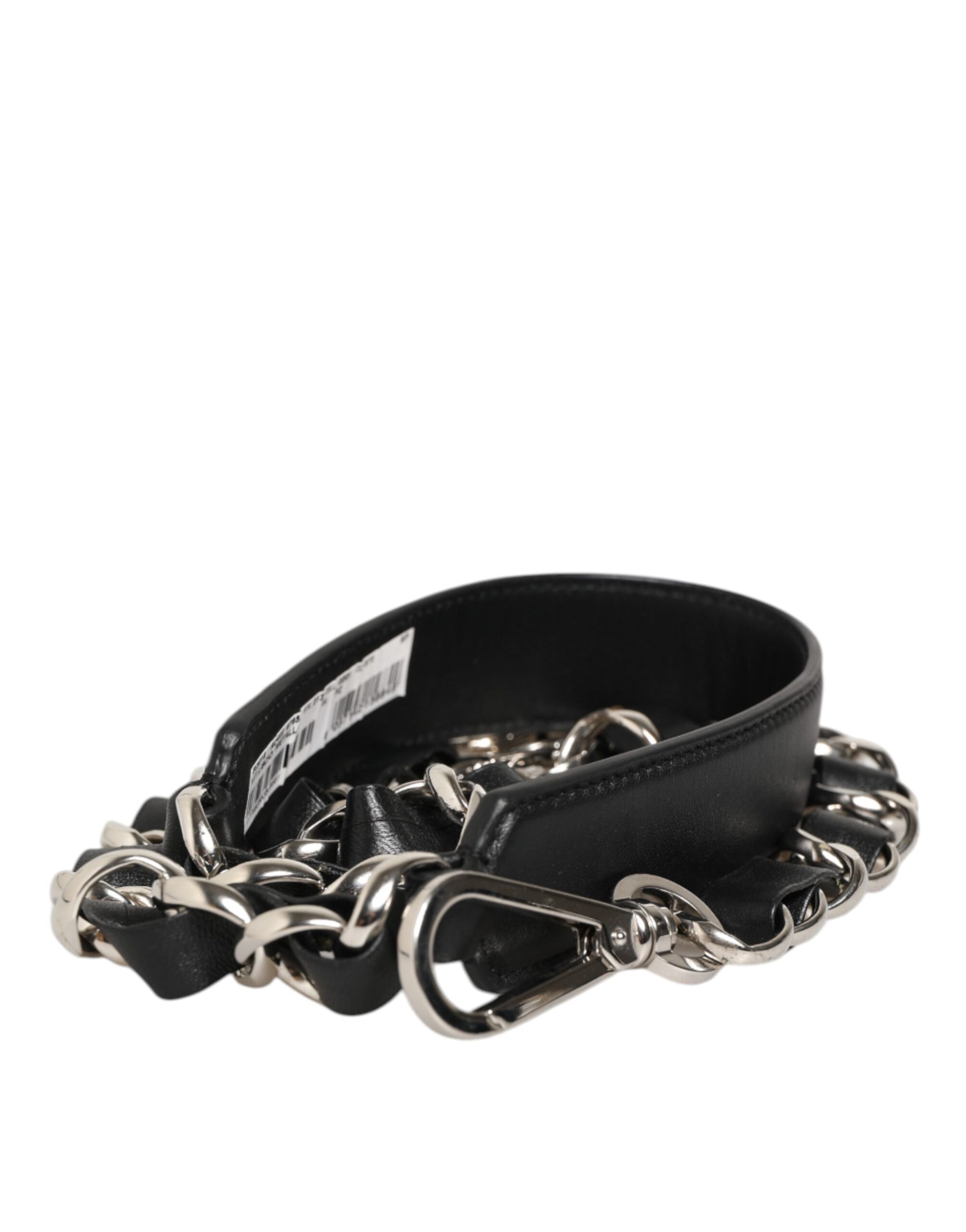 Bandoulière à chaîne argentée en cuir noir Dolce & Gabbana pour sac
