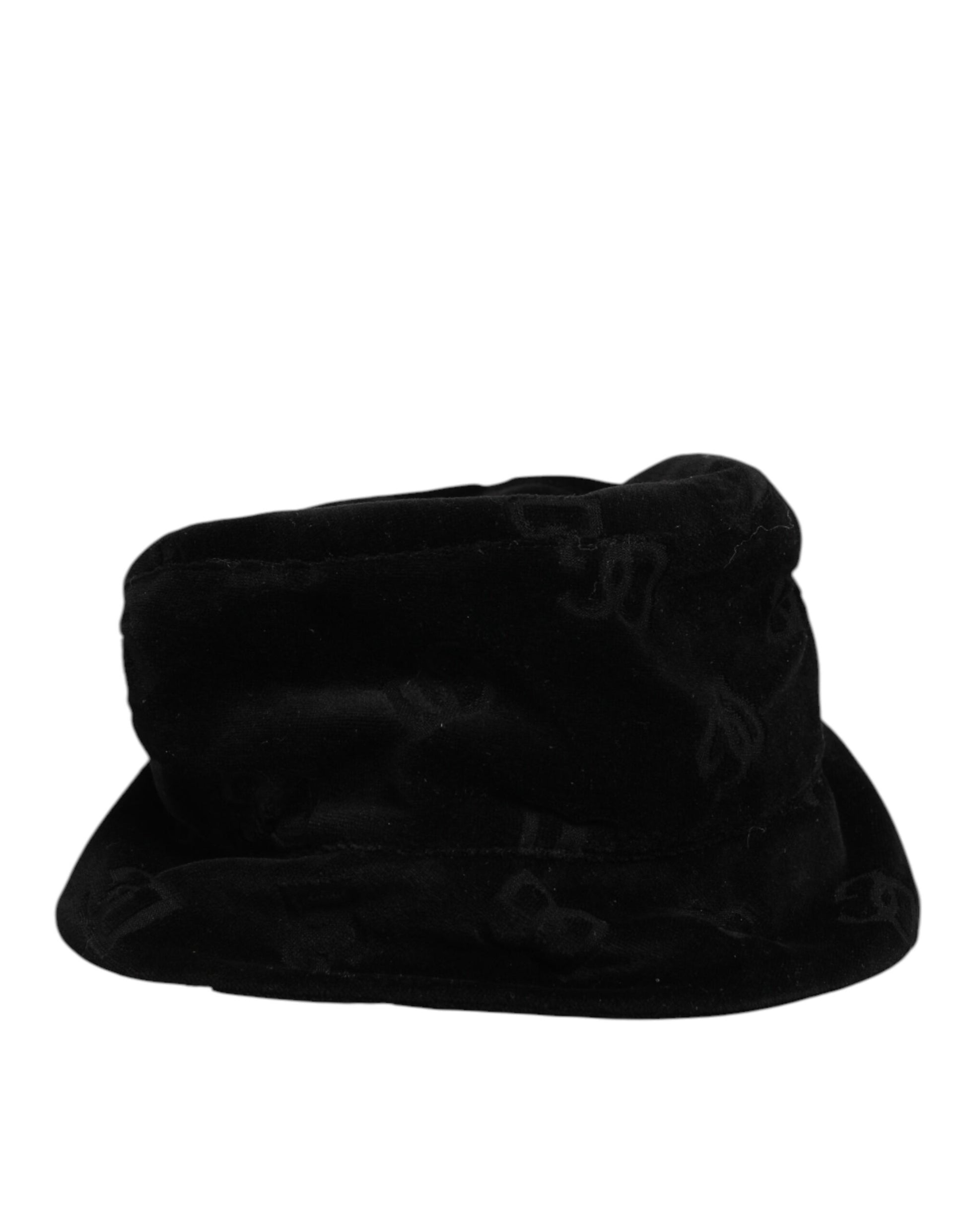 Dolce & Gabbana Black Cotton Suede Bucket Logo Capello Hat