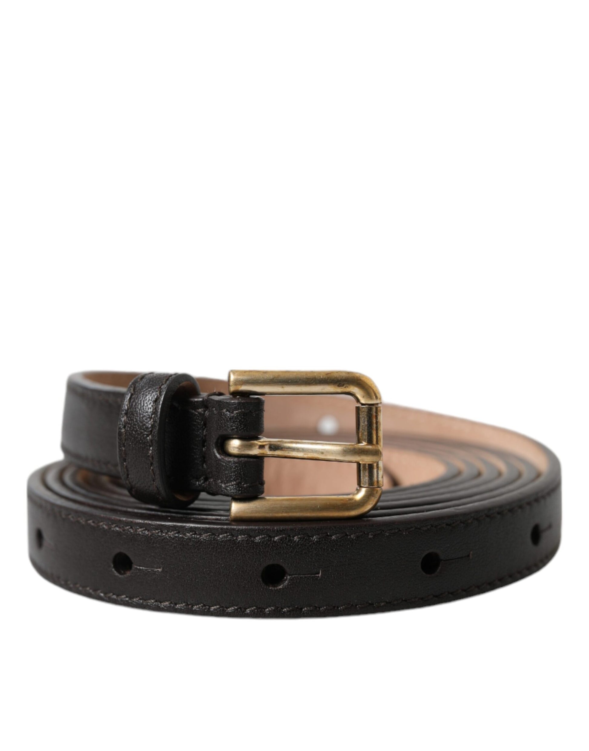 Ceinture Dolce & Gabbana en cuir noir, longue et fine, à boucle en métal doré