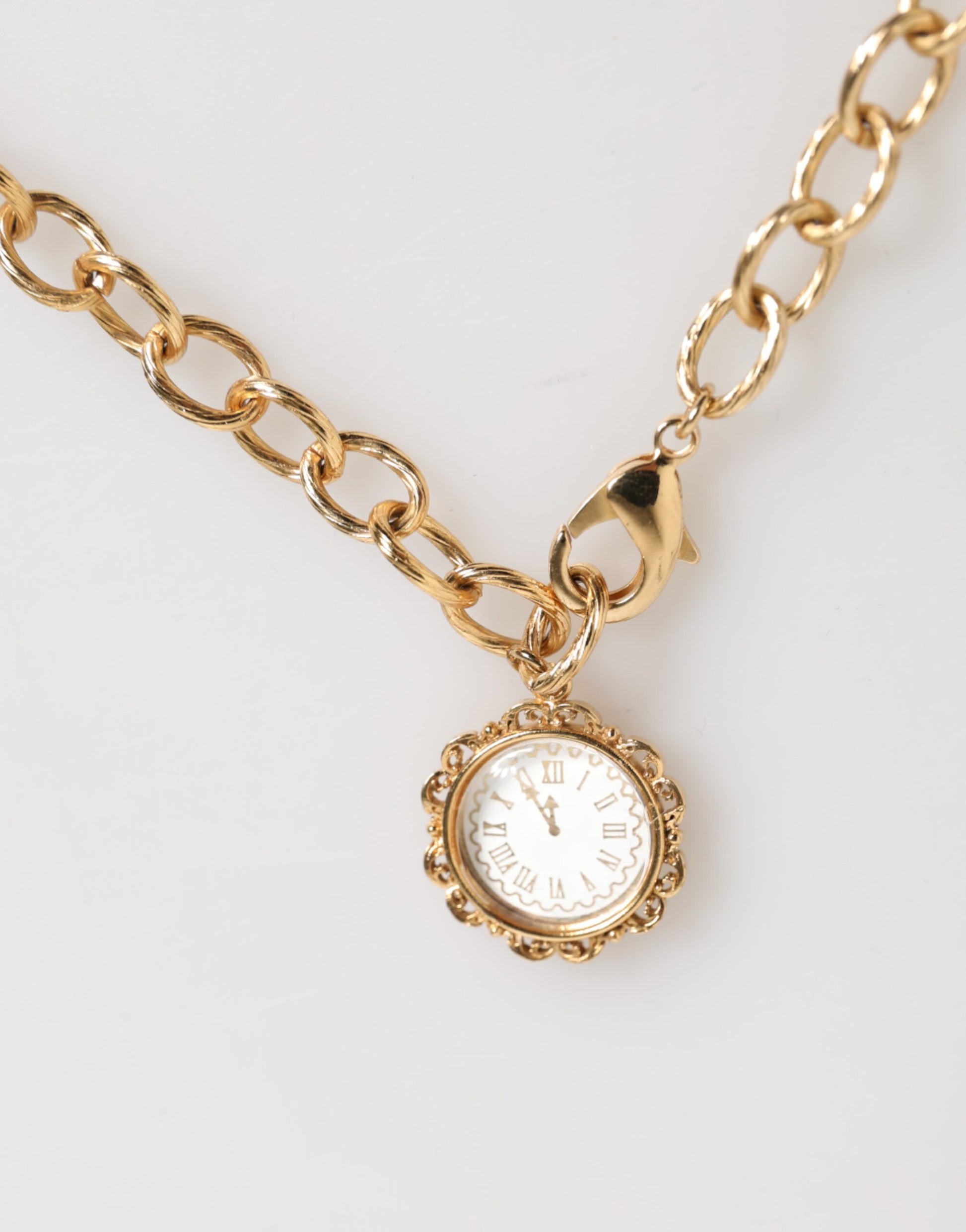 Dolce & Gabbana Gold Crystal Clock Pendant Statement Jewelry Necklace