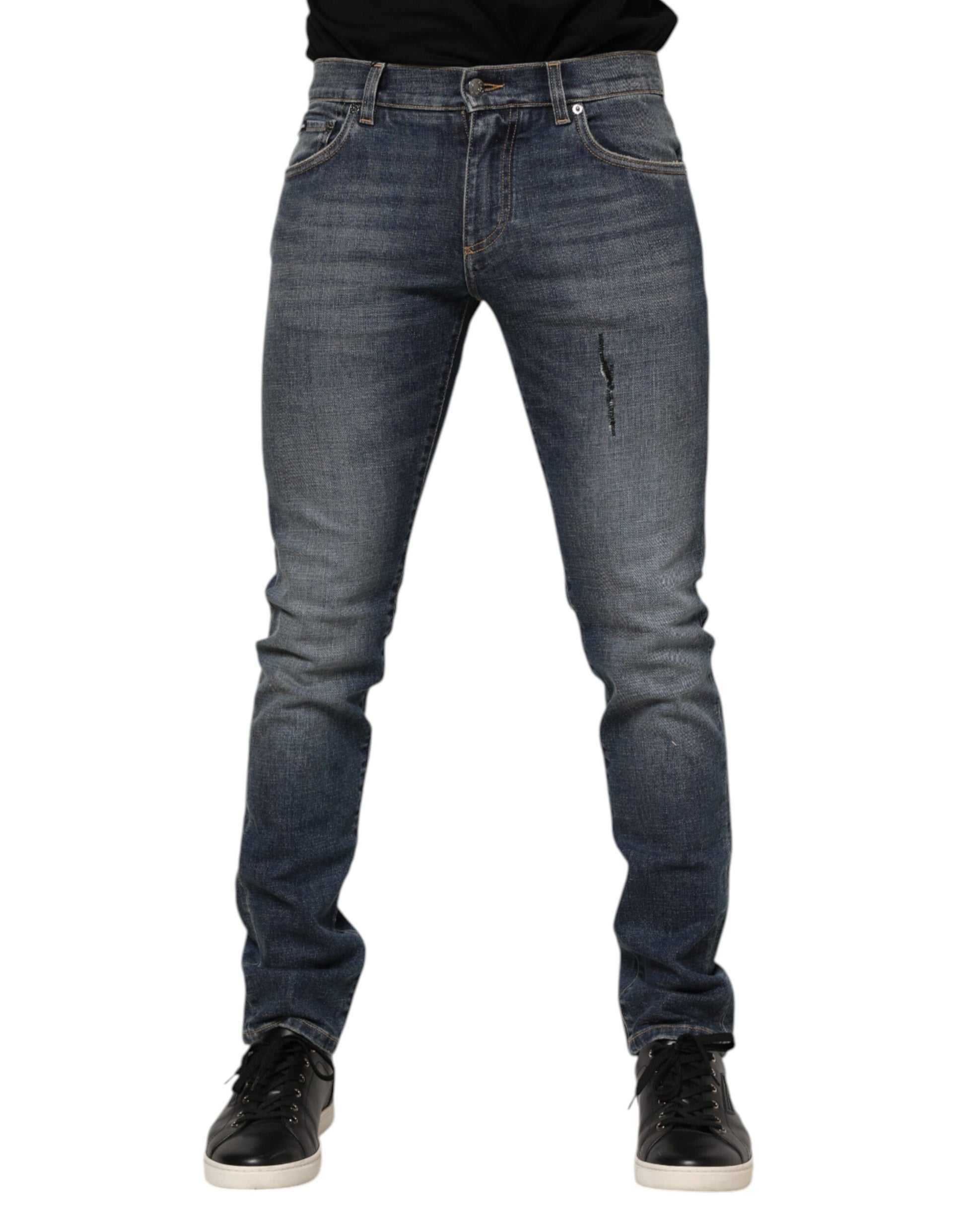 Dolce & Gabbana Jean Homme Skinny en Coton Délavé Bleu