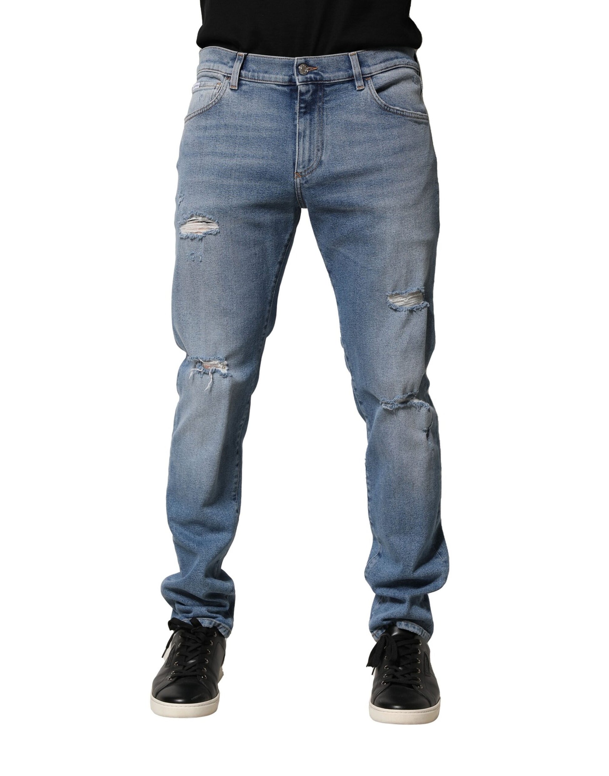 Jean slim en denim en coton vieilli bleu pour homme Dolce & Gabbana
