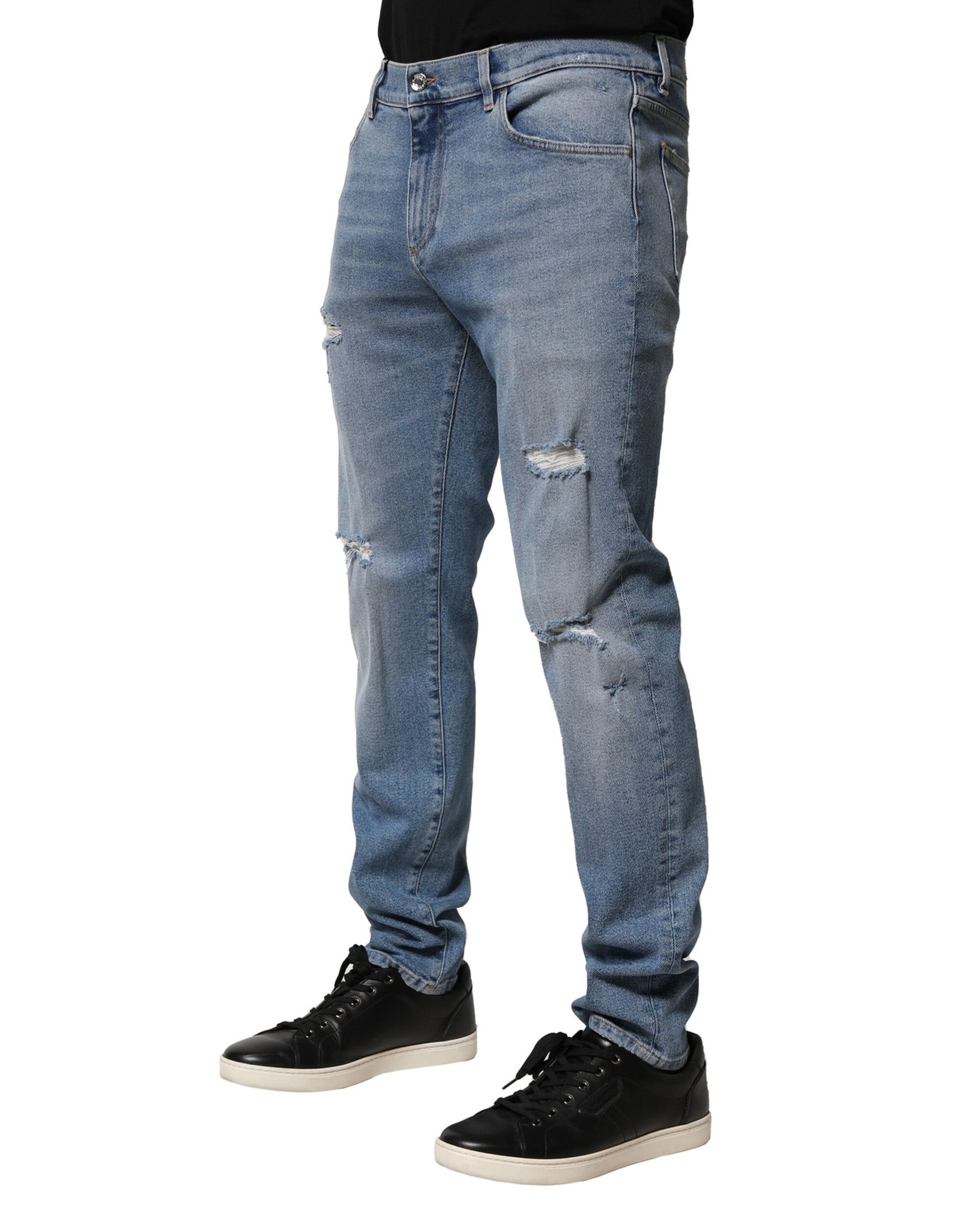 Jean slim en denim en coton vieilli bleu pour homme Dolce & Gabbana