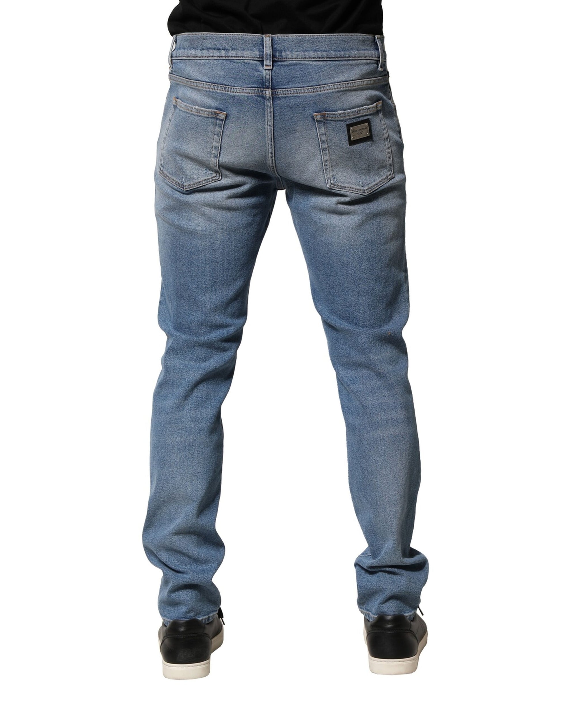Jean slim en denim en coton vieilli bleu pour homme Dolce & Gabbana