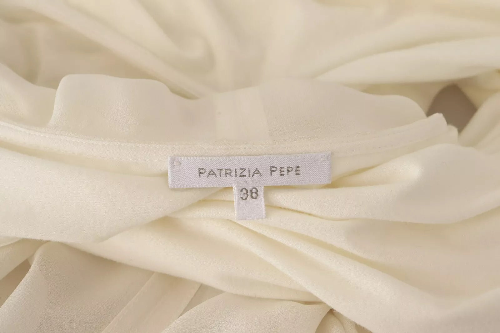 Patrizia Pepe Off White Silk Long Sleeves Deep Vneck Top