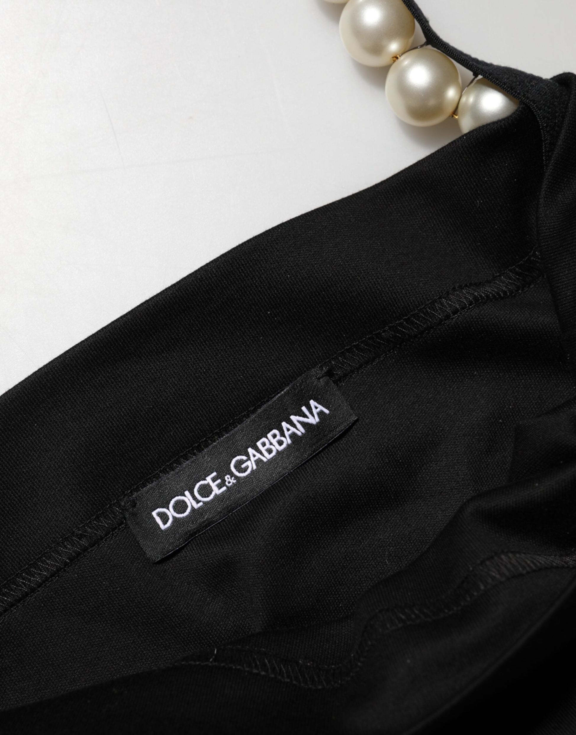 Mini-robe Dolce & Gabbana en coton noir avec fausses perles