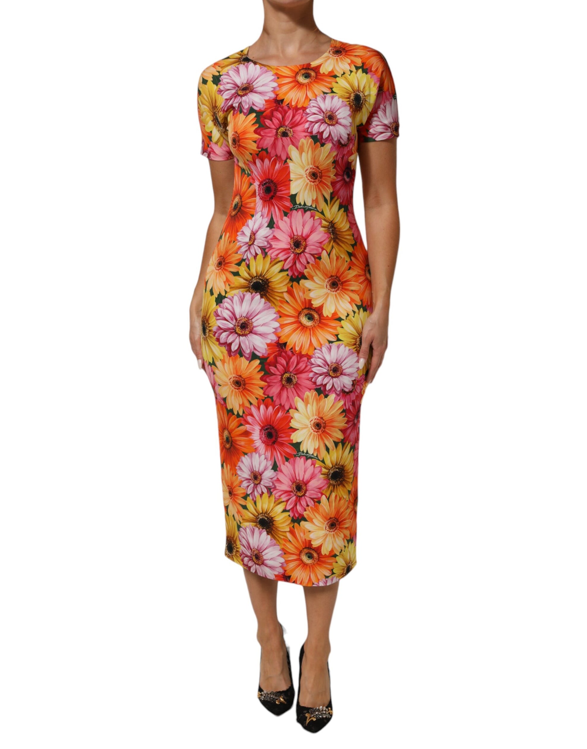 Robe fourreau midi en soie à imprimé floral multicolore Dolce & Gabbana