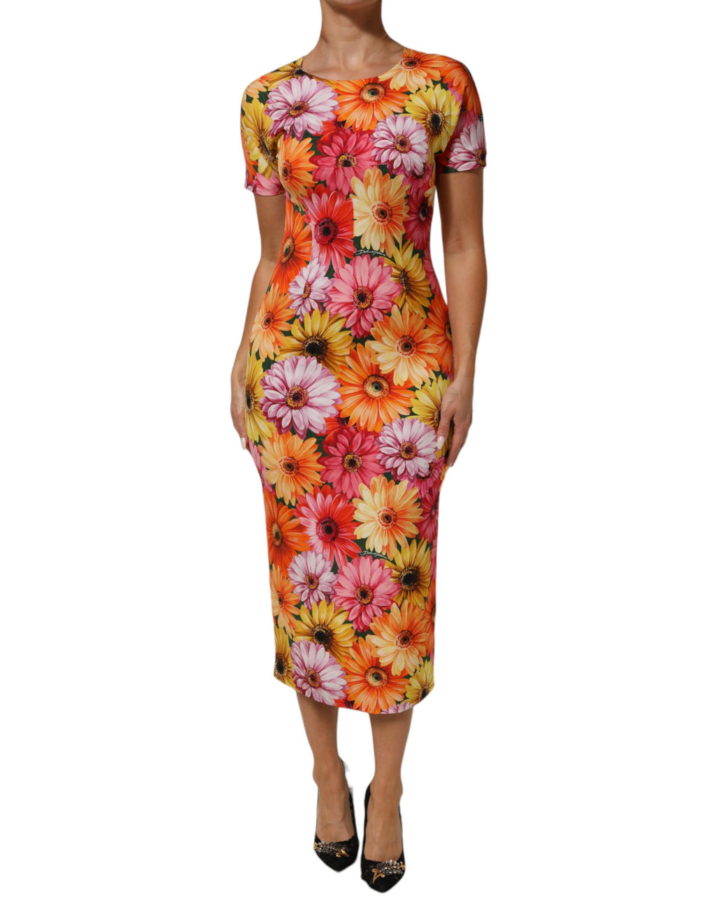 Robe fourreau midi en soie à imprimé floral multicolore Dolce & Gabbana