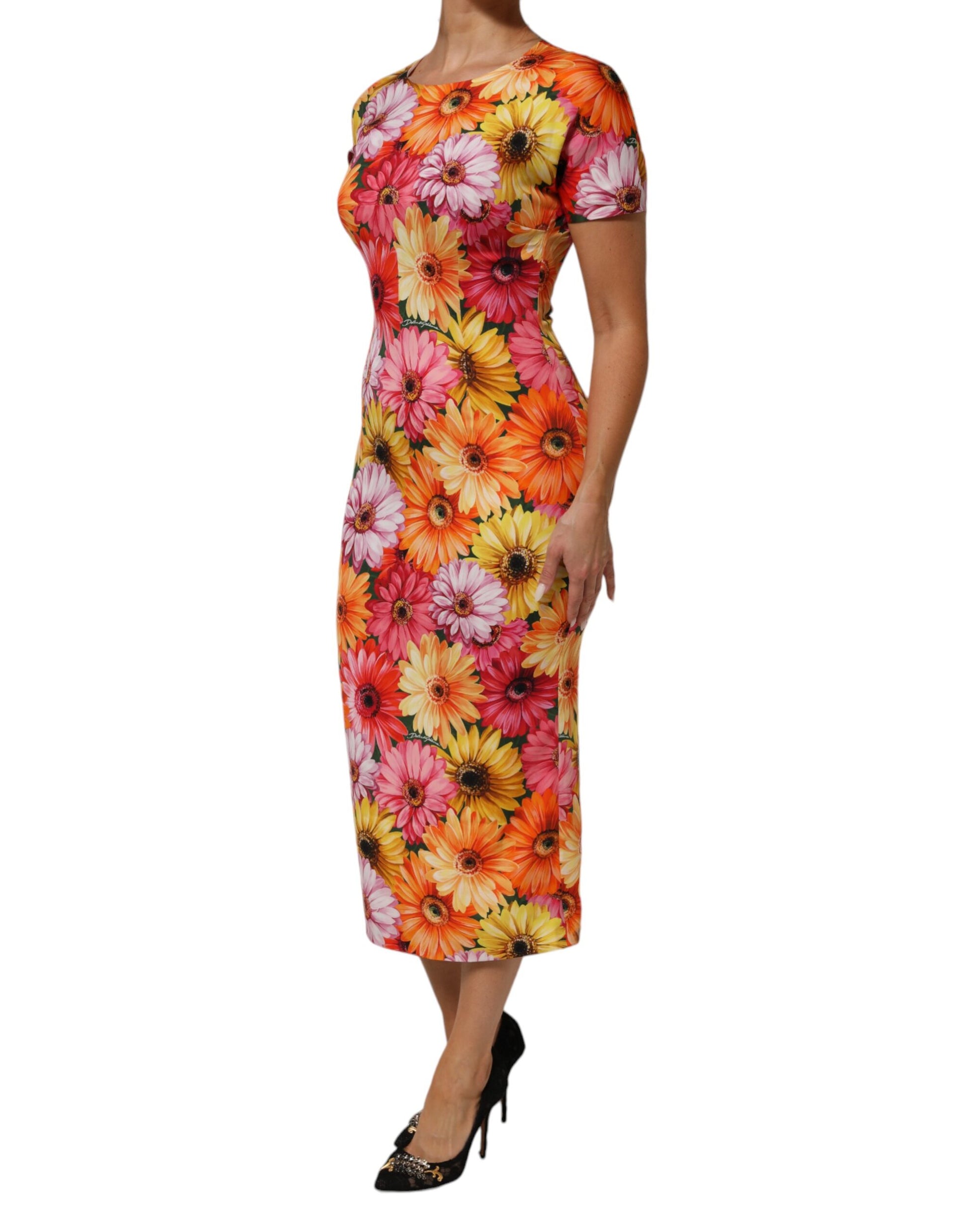 Robe fourreau midi en soie à imprimé floral multicolore Dolce & Gabbana