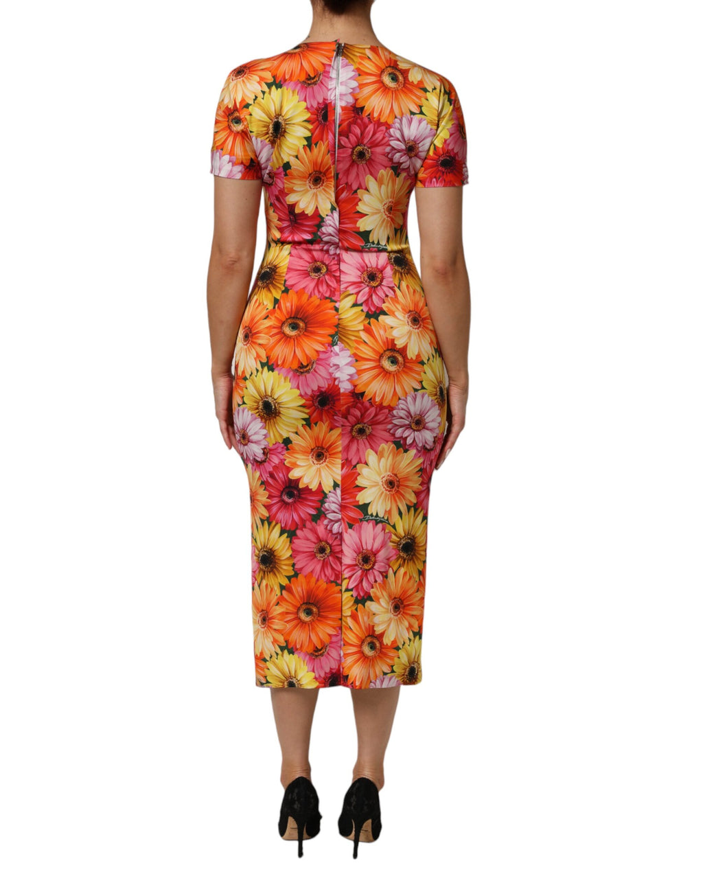 Robe fourreau midi en soie à imprimé floral multicolore Dolce & Gabbana