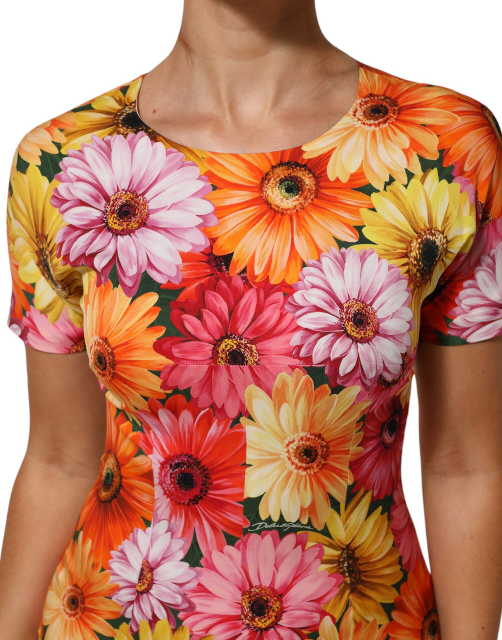 Robe fourreau midi en soie à imprimé floral multicolore Dolce & Gabbana