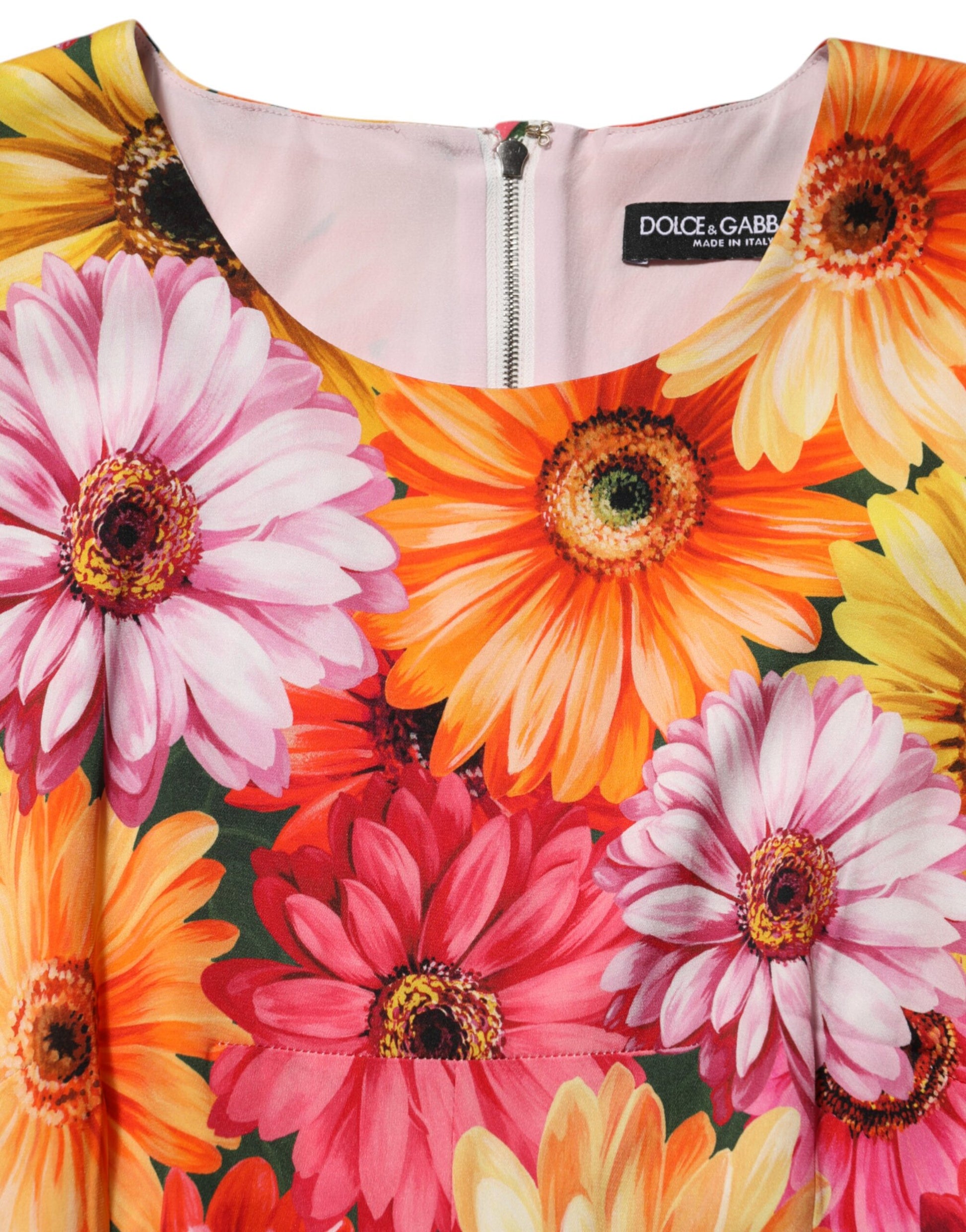 Robe fourreau midi en soie à imprimé floral multicolore Dolce & Gabbana