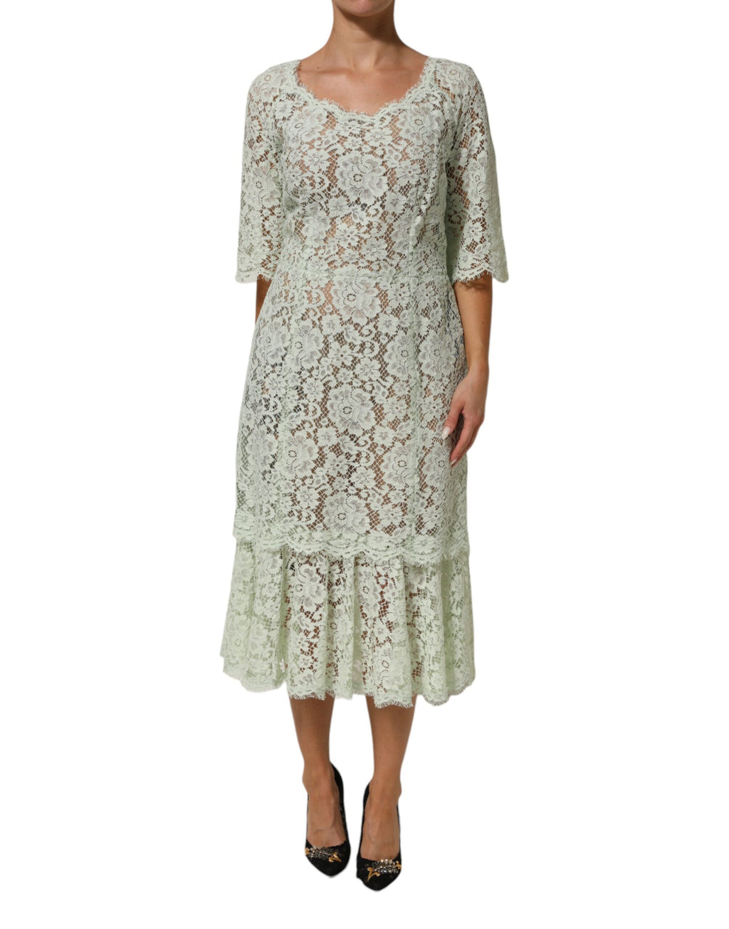 Robe midi Dolce & Gabbana vert menthe en dentelle florale