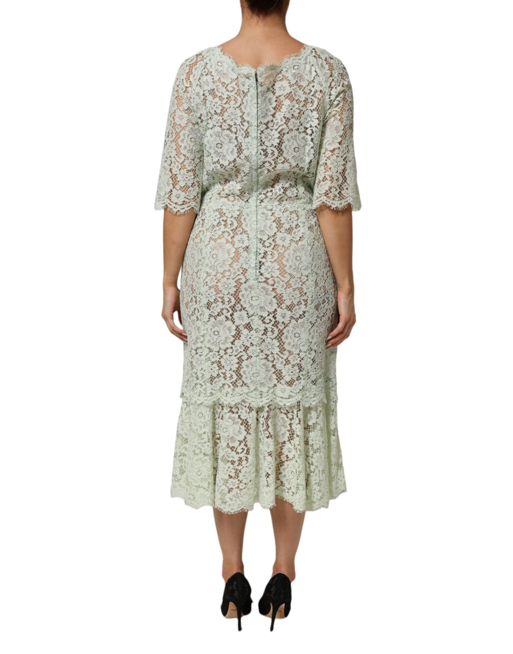 Robe midi Dolce & Gabbana vert menthe en dentelle florale
