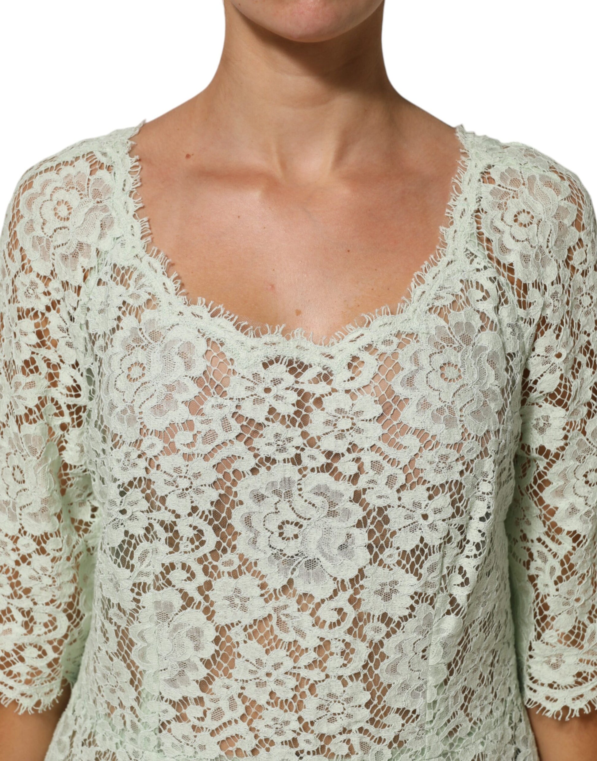 Robe midi Dolce & Gabbana vert menthe en dentelle florale