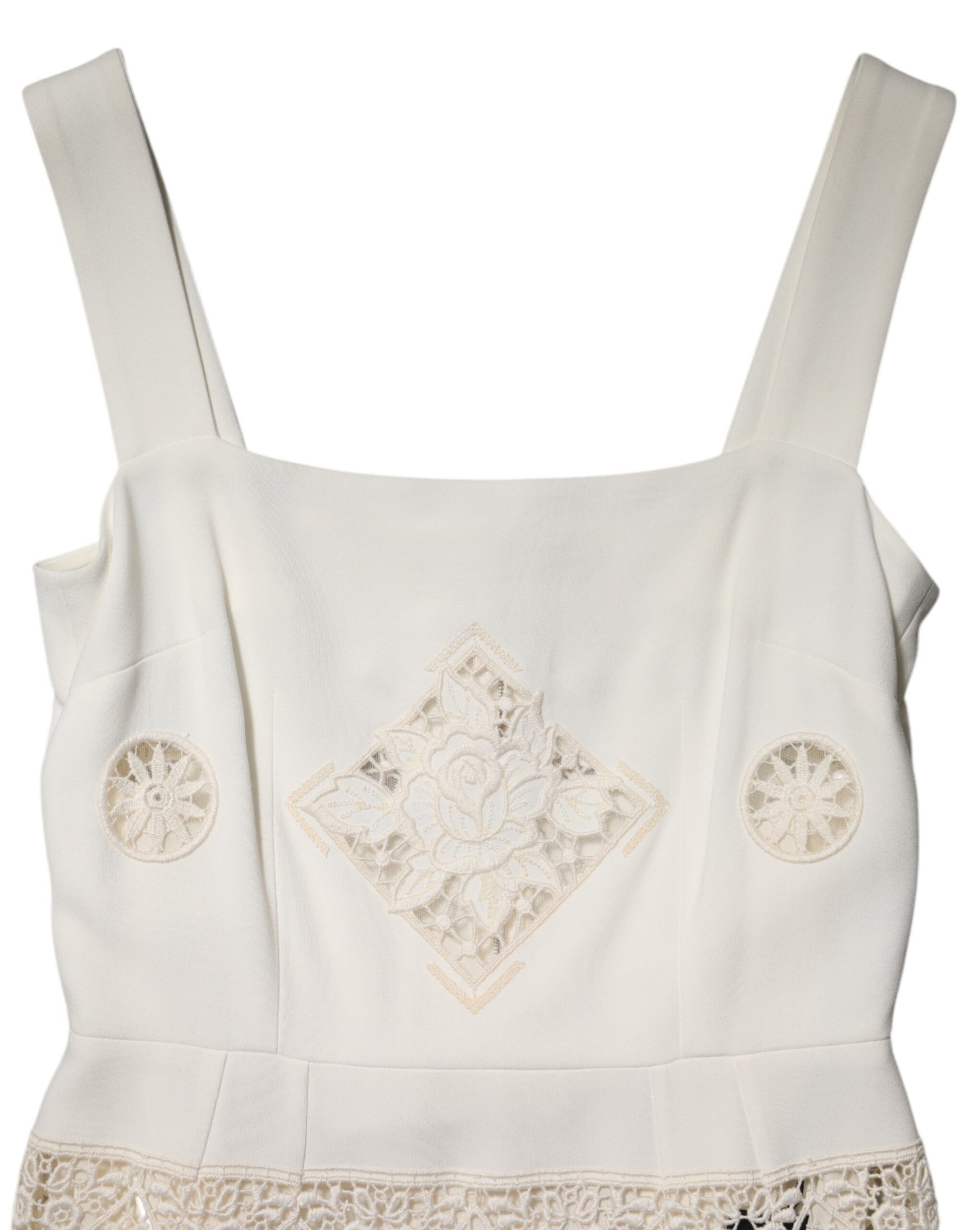 Dolce & Gabbana White Floral Lace Sleeveless Midi Dress