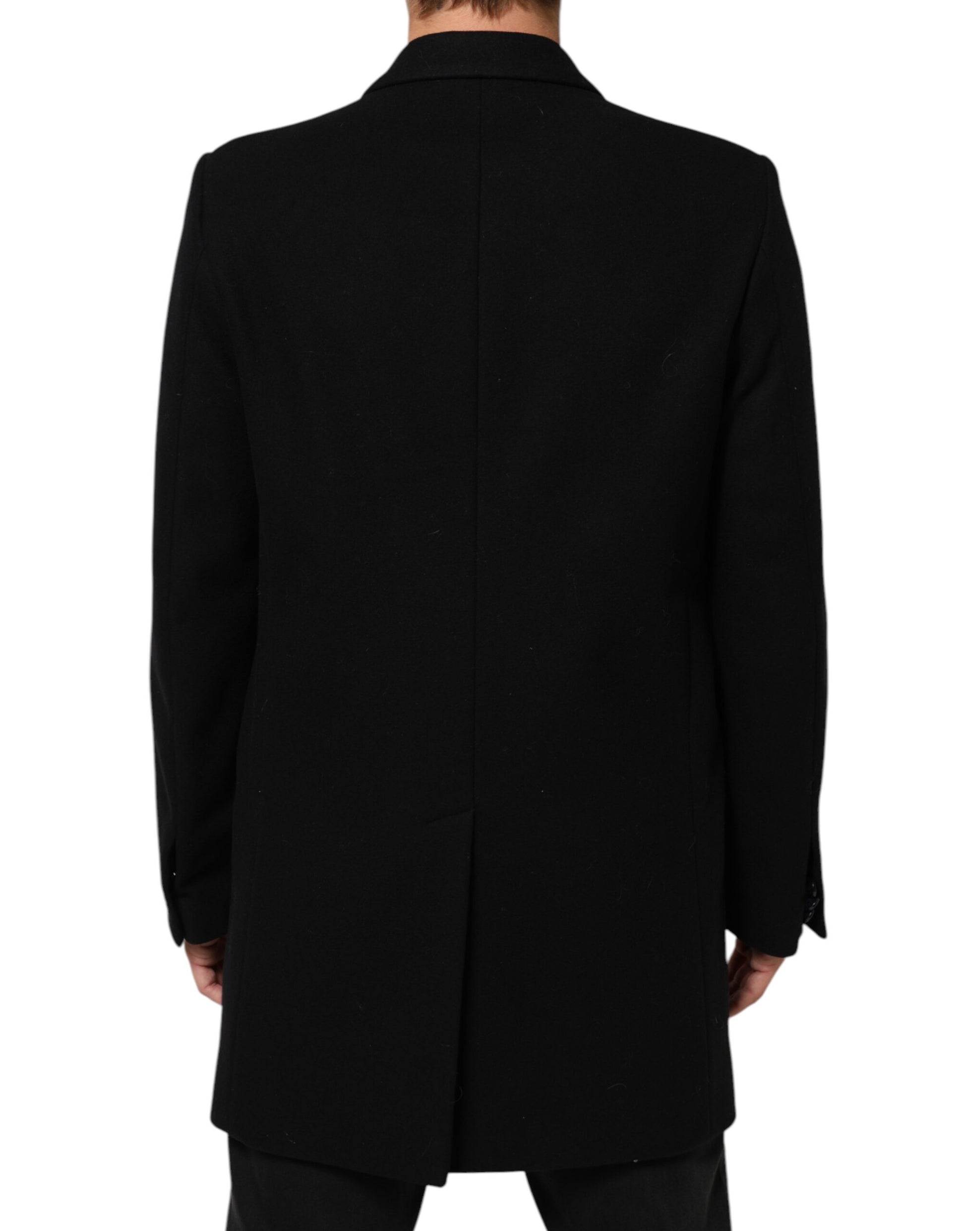 Dolce & Gabbana Black Wool Buttoned Men Trench Coat Jacket