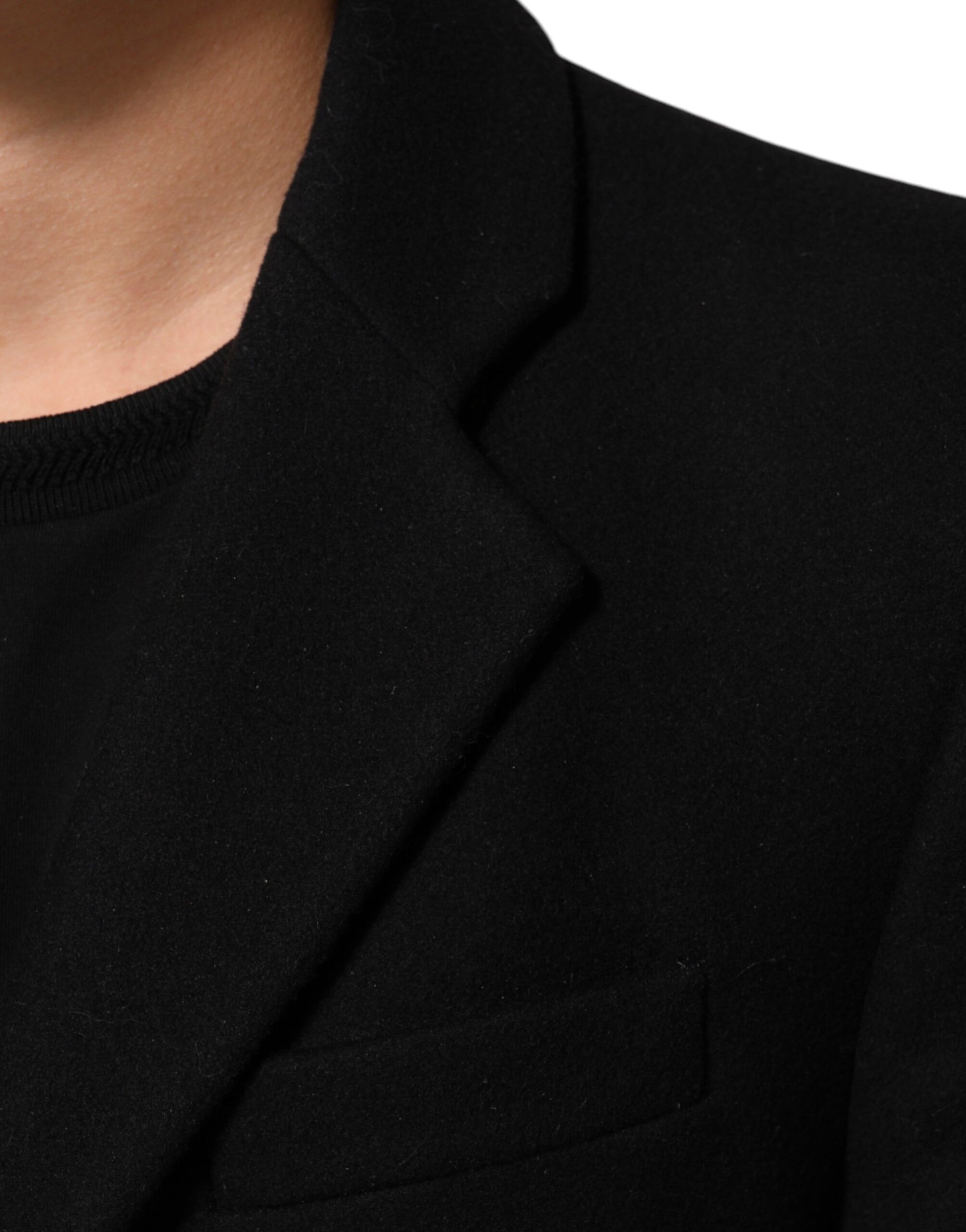 Dolce & Gabbana Black Wool Buttoned Men Trench Coat Jacket