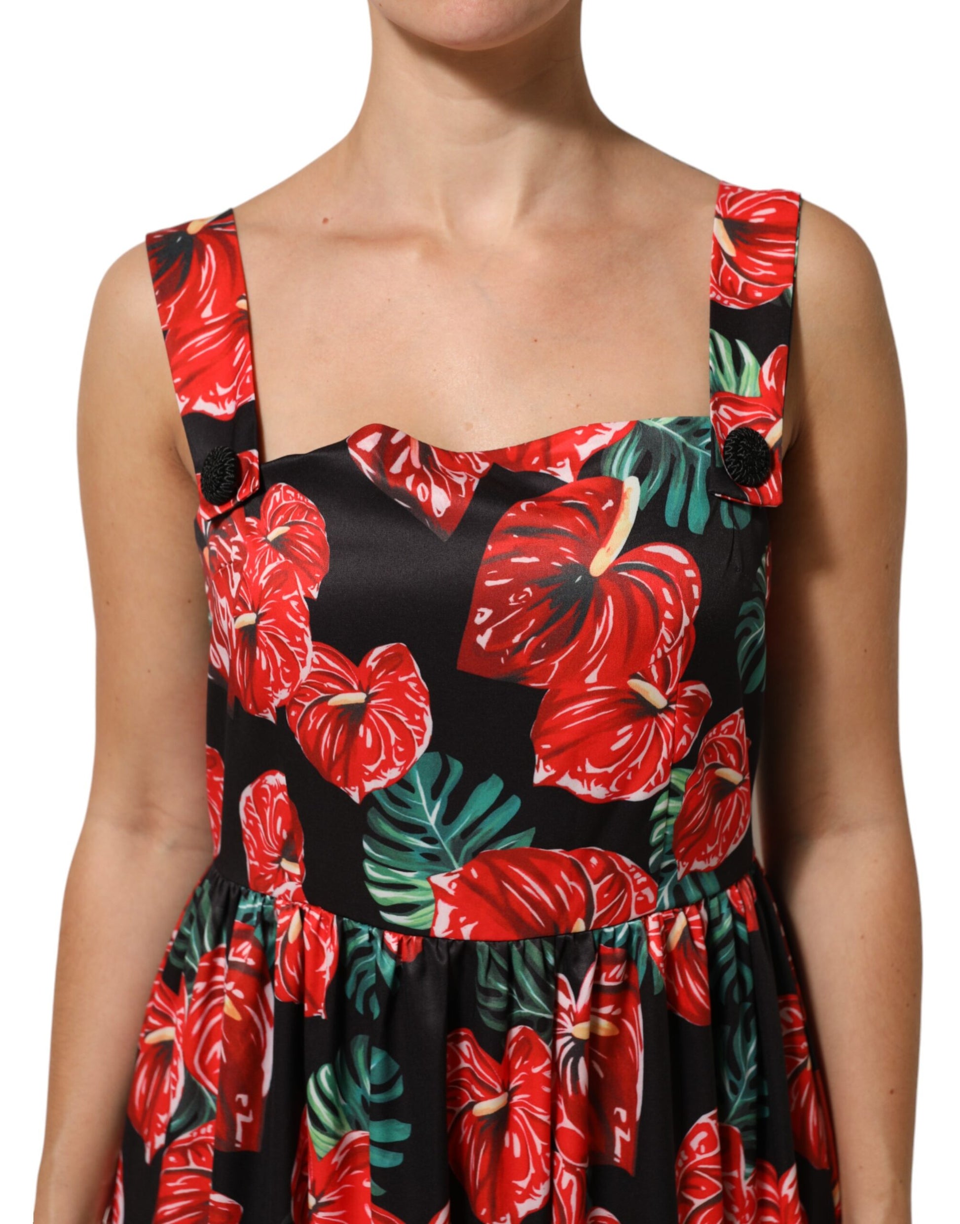 Dolce & Gabbana Multicolor Floral Cotton Poplin Midi Dress