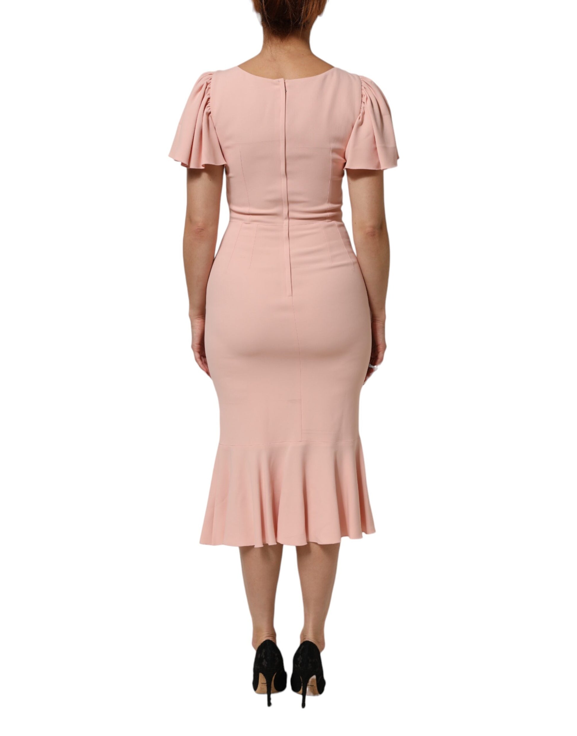 Dolce & Gabbana Pink Viscose Short Sleeves Sheath Midi Dress