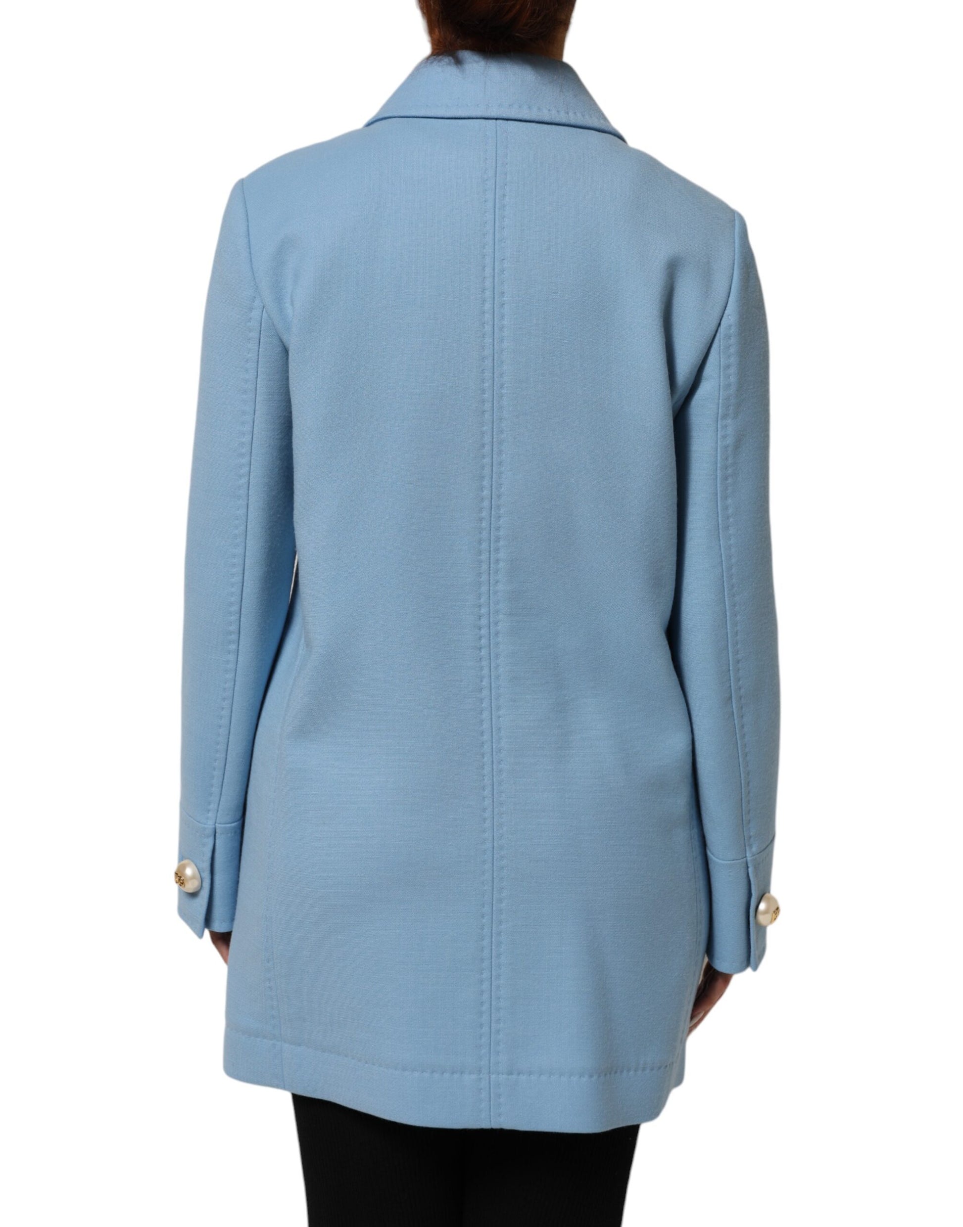 Dolce & Gabbana Blue Buttoned Down Trench Coat Jacket
