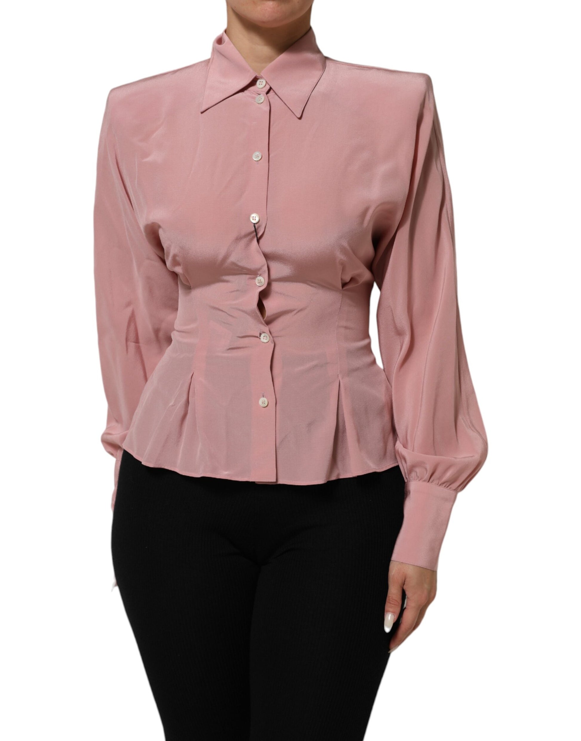 Chemisier col à manches longues en soie rose Dolce & Gabbana