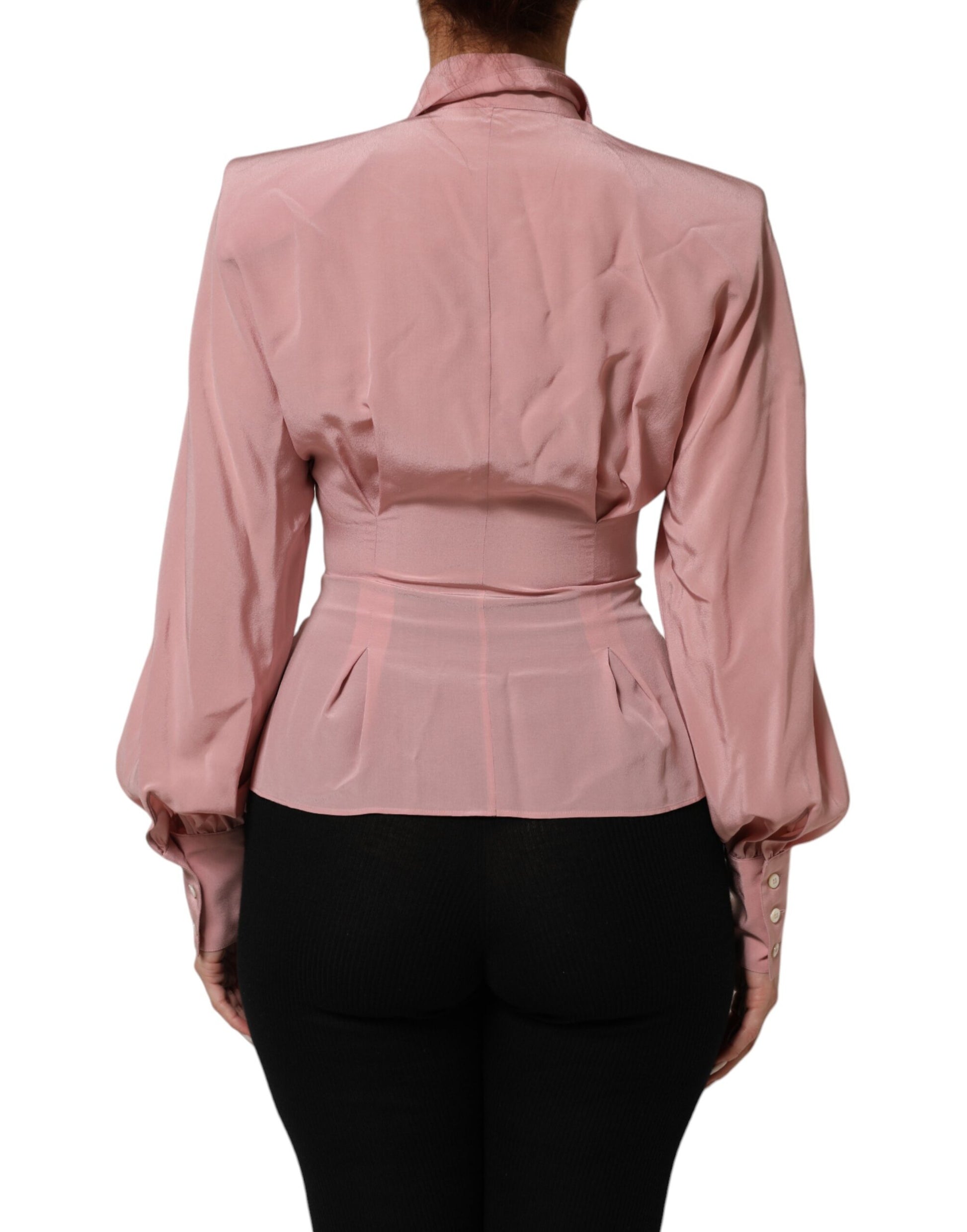Dolce & Gabbana Pink Silk Collared Long Sleeves Blouse Top