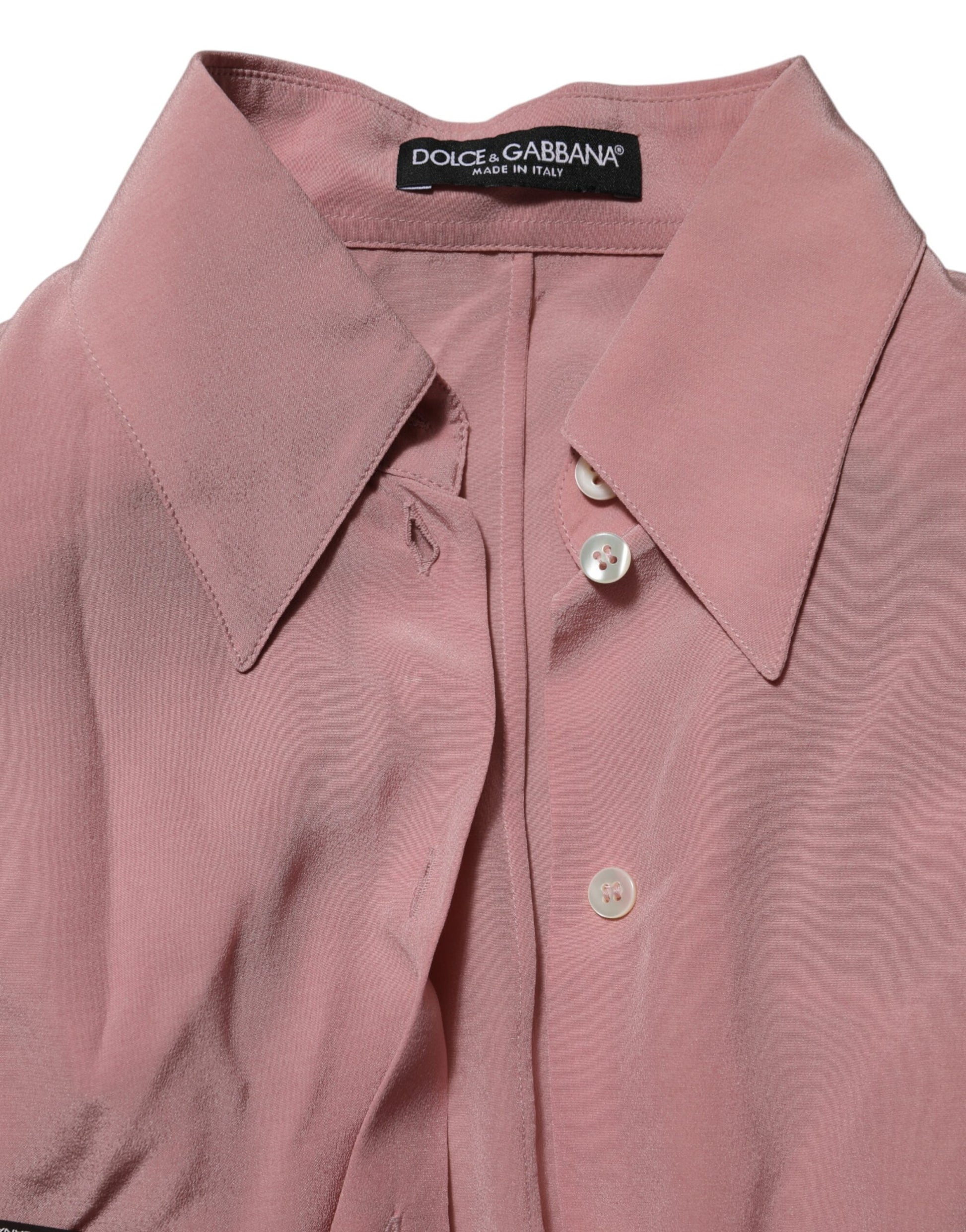 Dolce & Gabbana Pink Silk Collared Long Sleeves Blouse Top