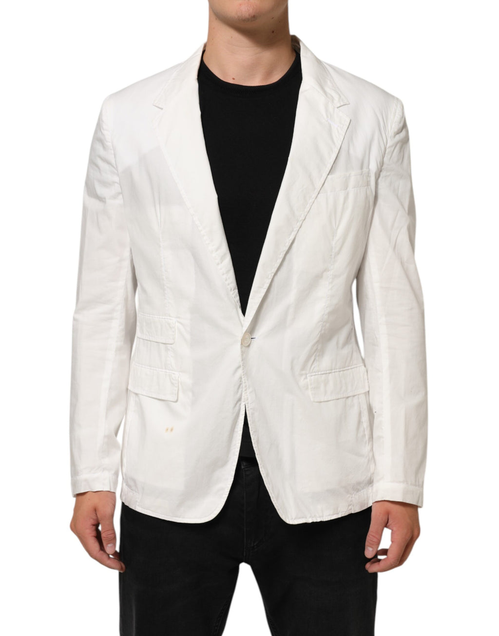 Dolce & Gabbana Blazer de costume homme en coton blanc à 1 bouton