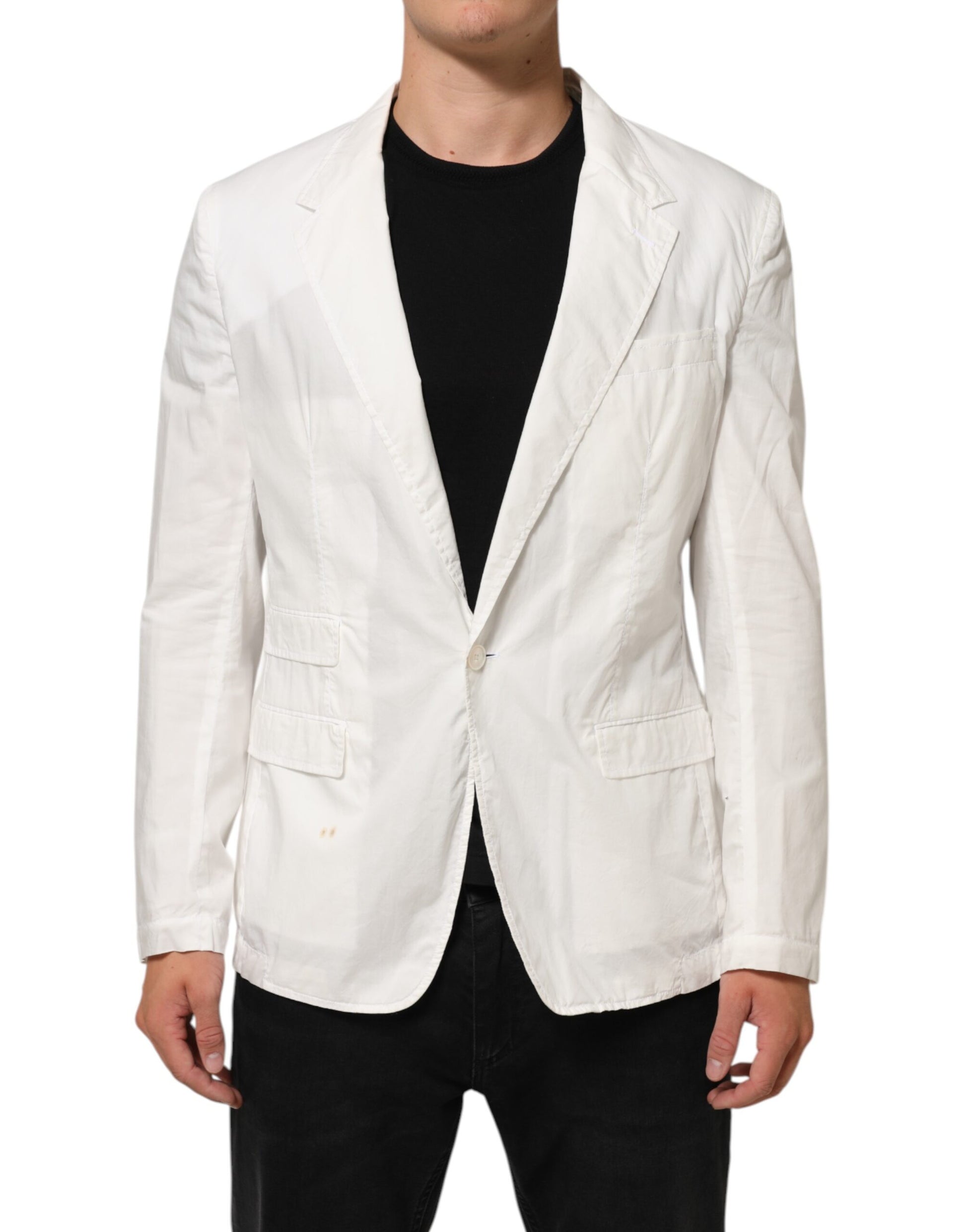Dolce & Gabbana Blazer de costume homme en coton blanc à 1 bouton