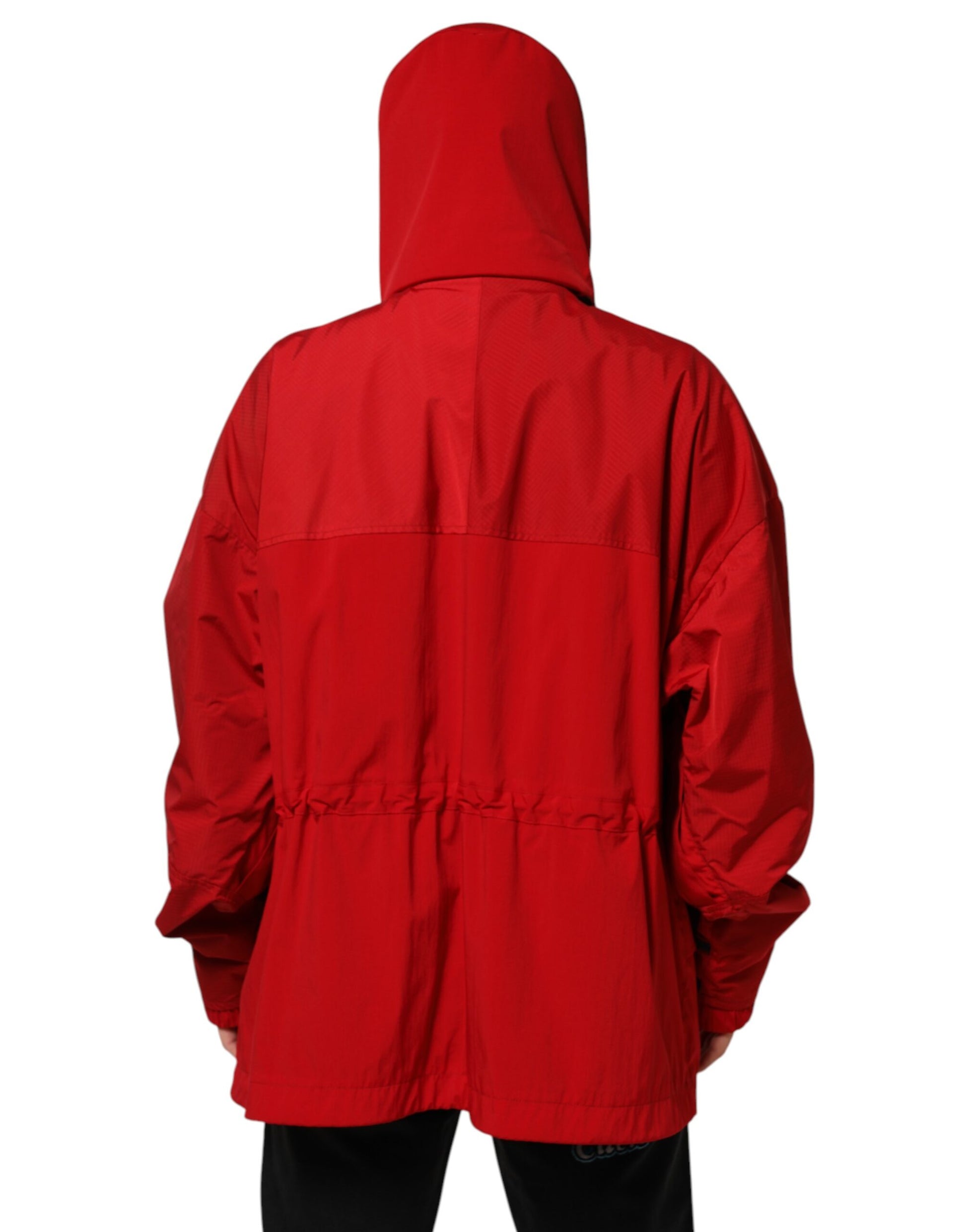 Dolce & Gabbana Parka homme rouge en nylon zippé à capuche